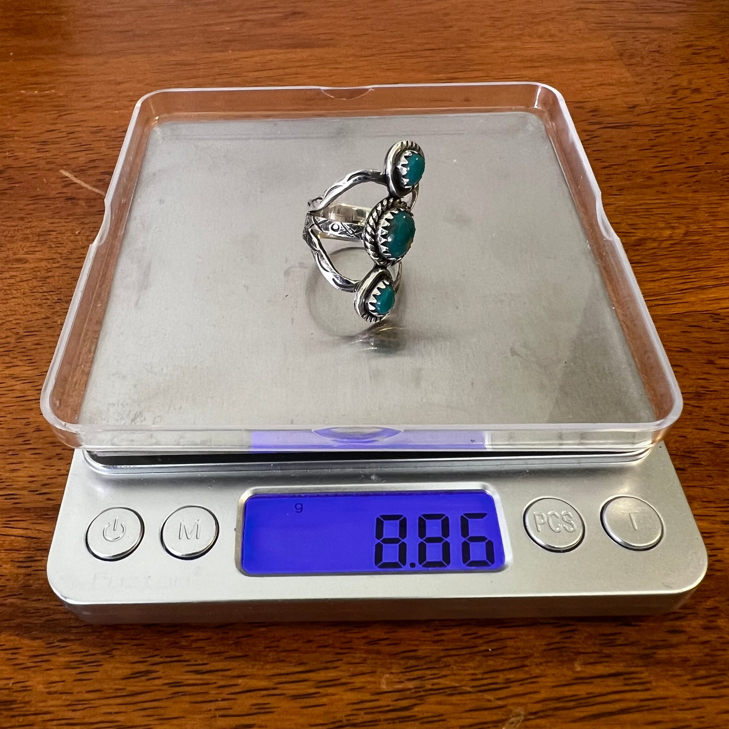 Kingman Turquoise Triple Stone Split Shank Ring – Size 8
