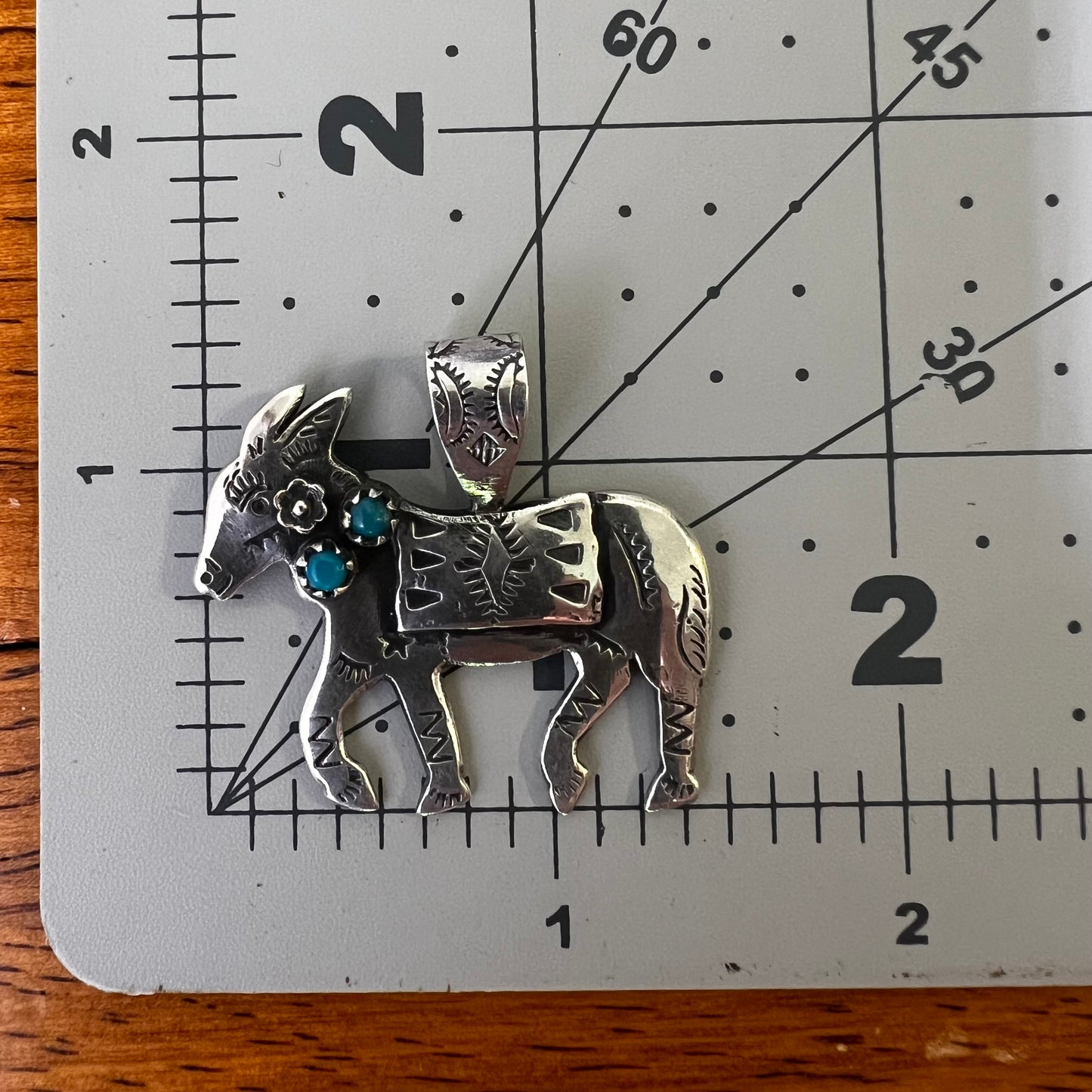 Handmade Sterling Silver Kingman Turquoise Donkey Pendant