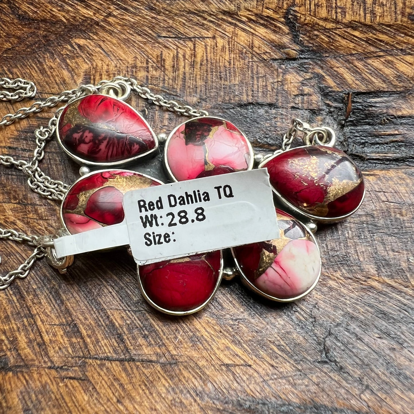 Sterling Silver Red Dahlia Statement Cluster Pendant Necklace