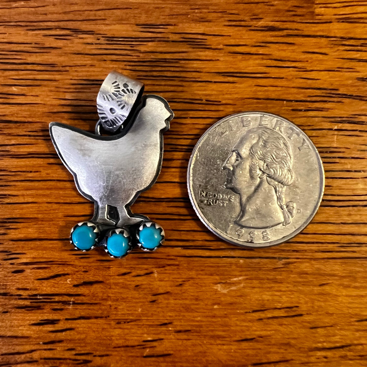 Sterling Silver Kingman Turquoise Chicken Pendant