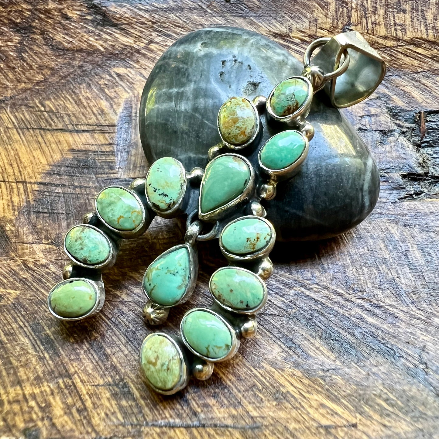 Kingman Turquoise Cluster Naja Pendant – Sterling Silver Southwestern