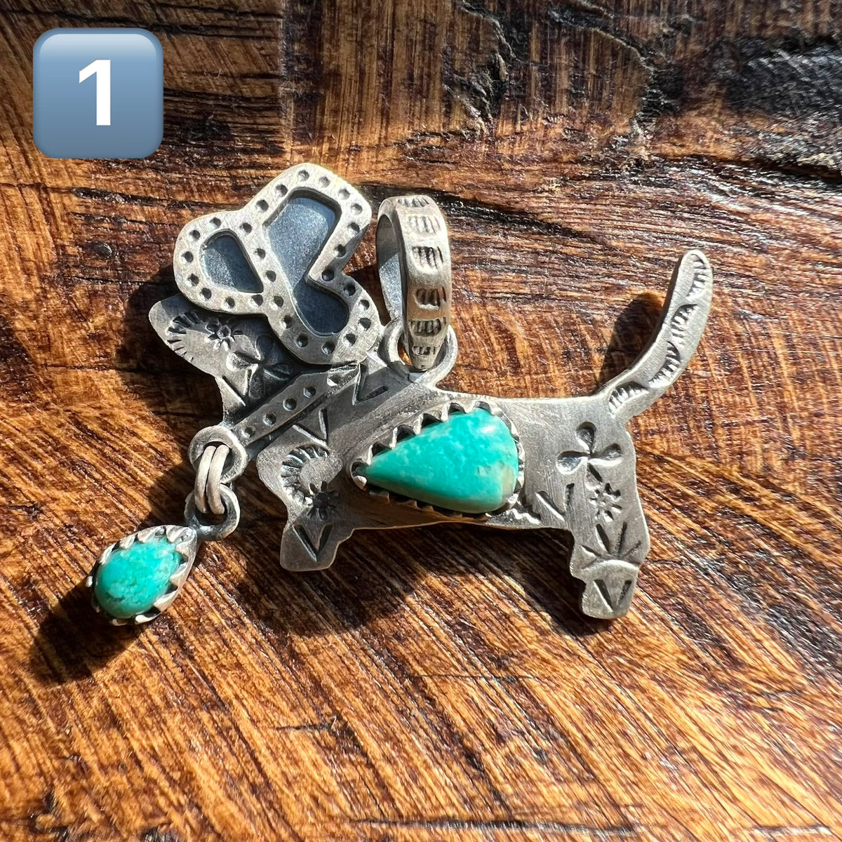 Sterling Silver Kingman Turquoise Cowboy Dachshund Pendants