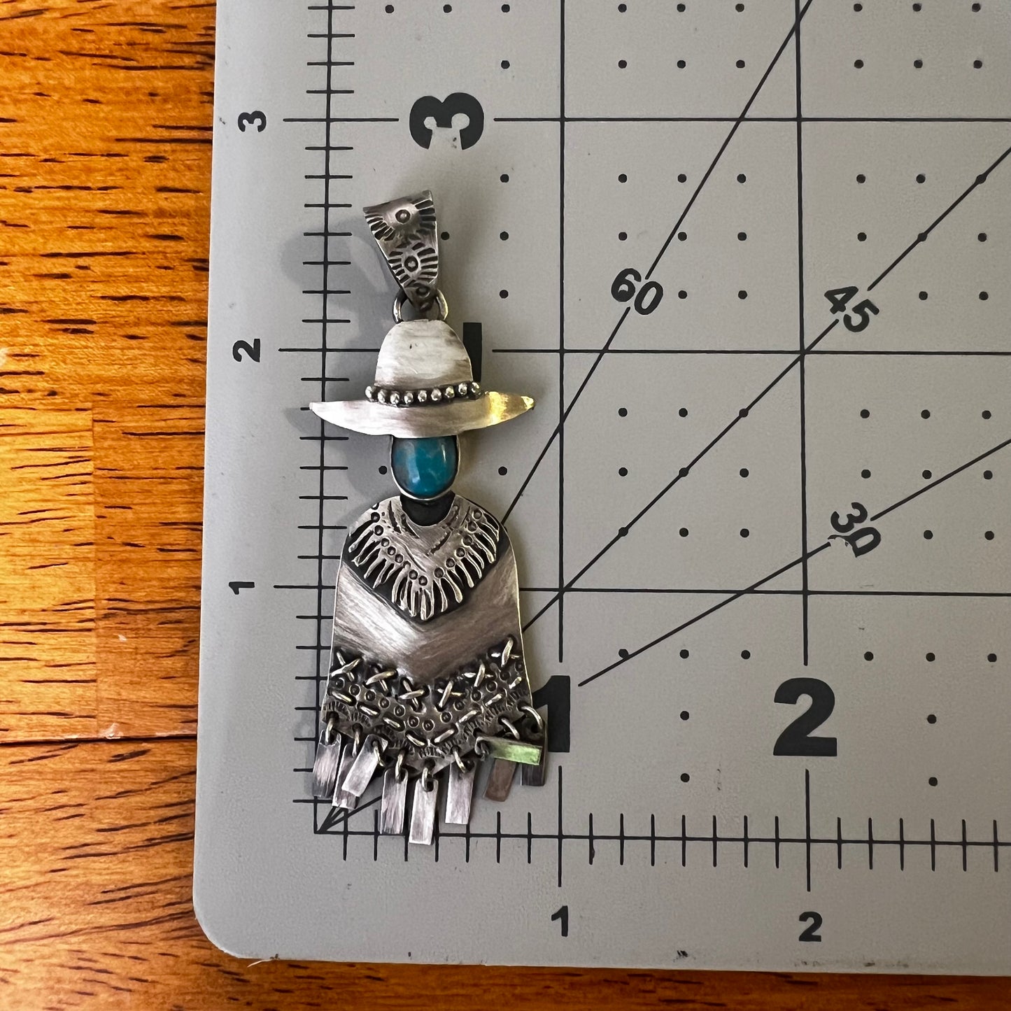 Cowboy Poncho Pendant in Sterling Silver & Kingman Turquoise