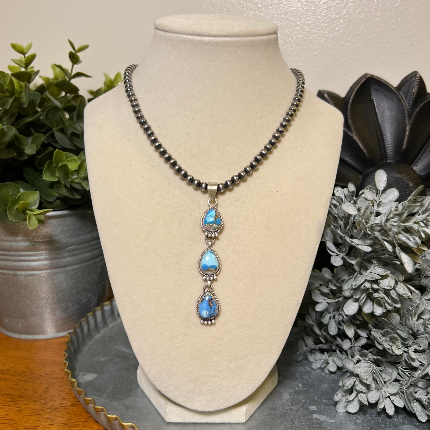 Sterling Silver Golden Hills Turquoise Triple Drop Pendant