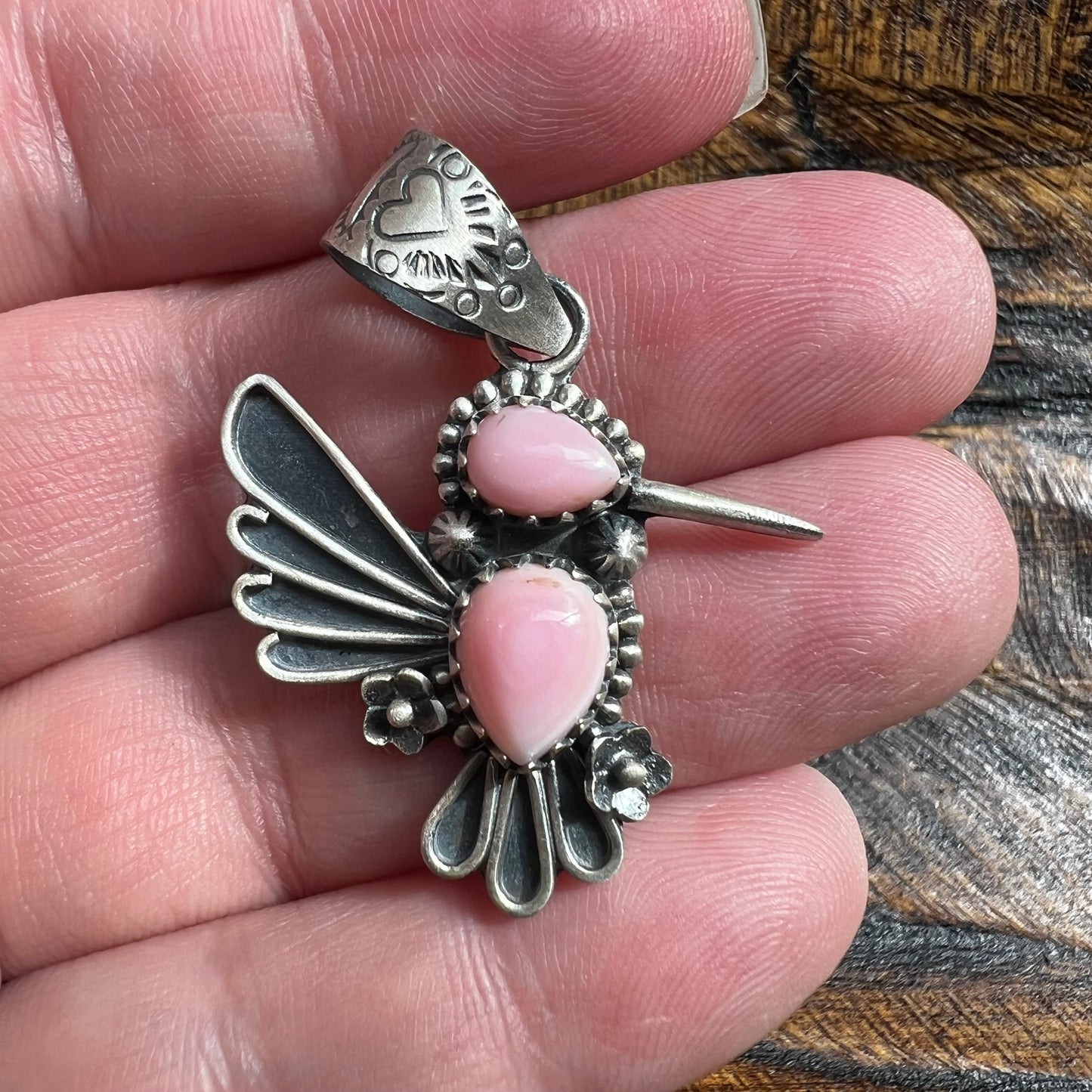 Sterling Silver Pink Queen Conch Hummingbird Pendant
