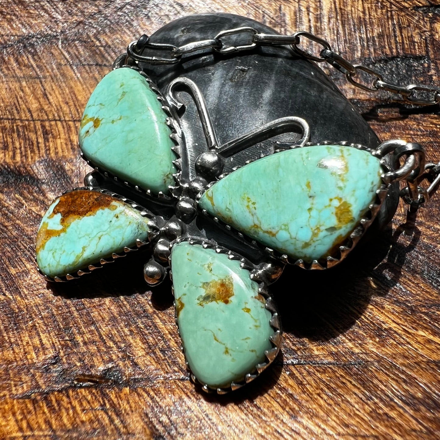 Kingman Turquoise Butterfly Necklace – Sterling Silver Paperclip Chain