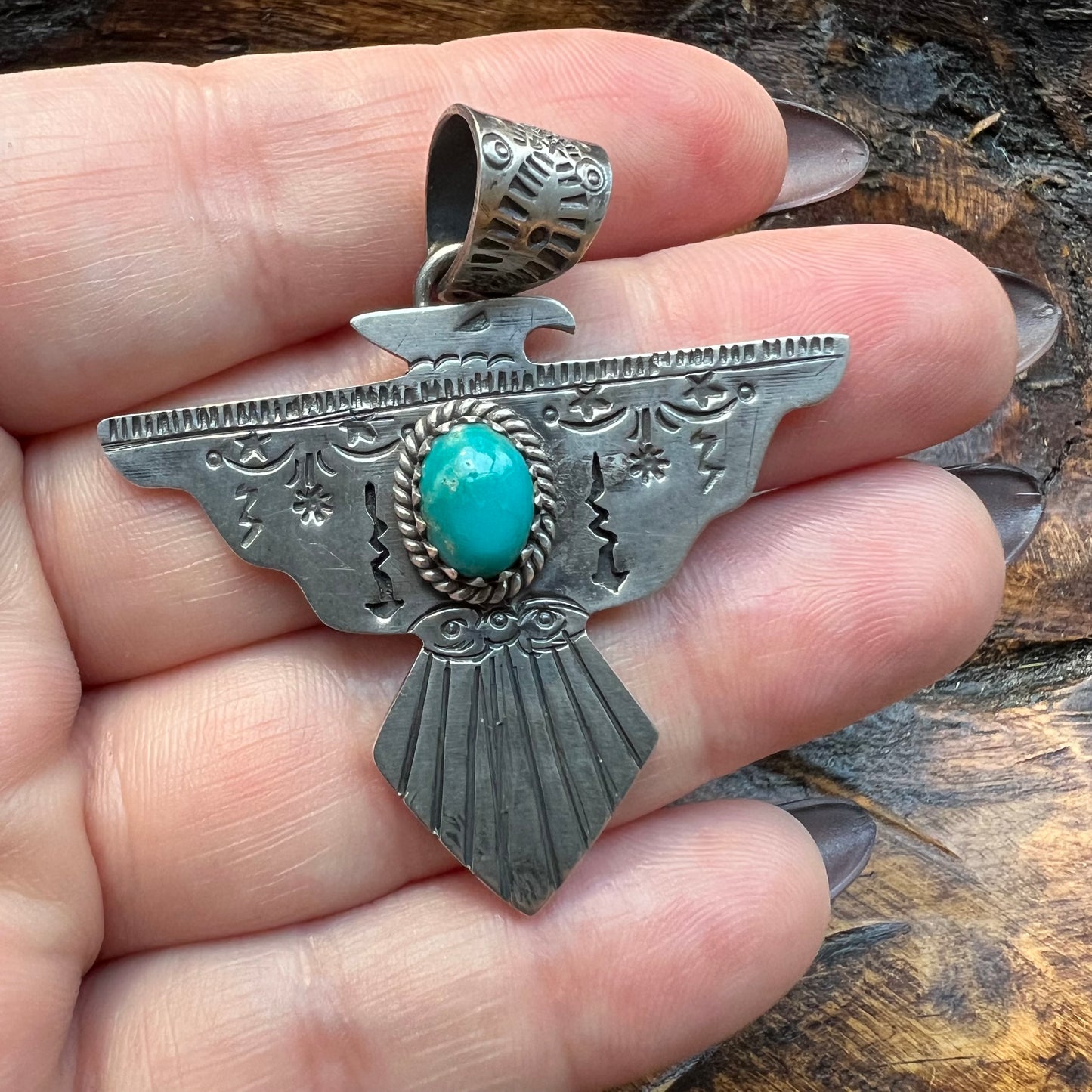 Kingman Turquoise Thunderbird Pendant