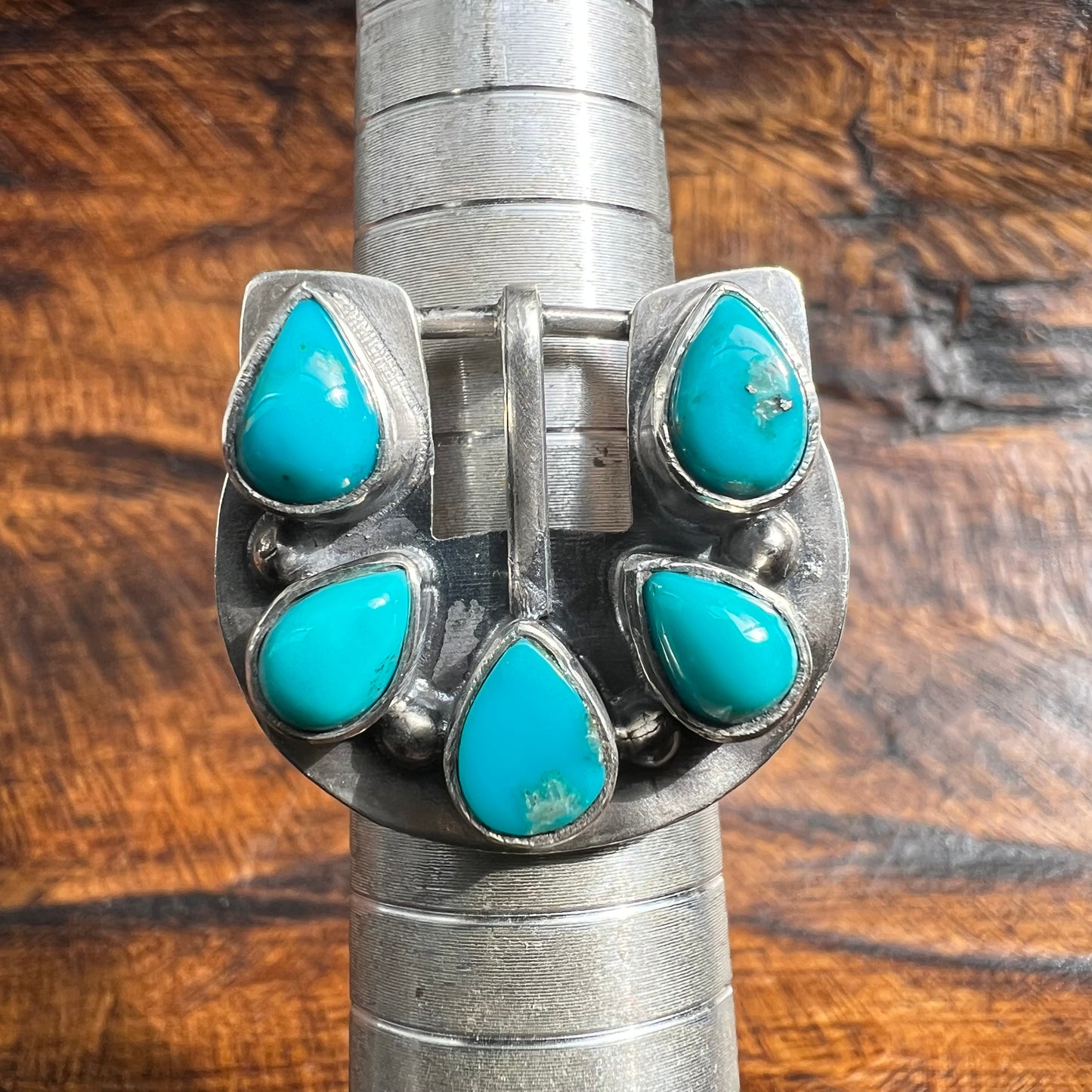 Sterling Silver Kingman Turquoise Belt Buckle Ring | Adjustable