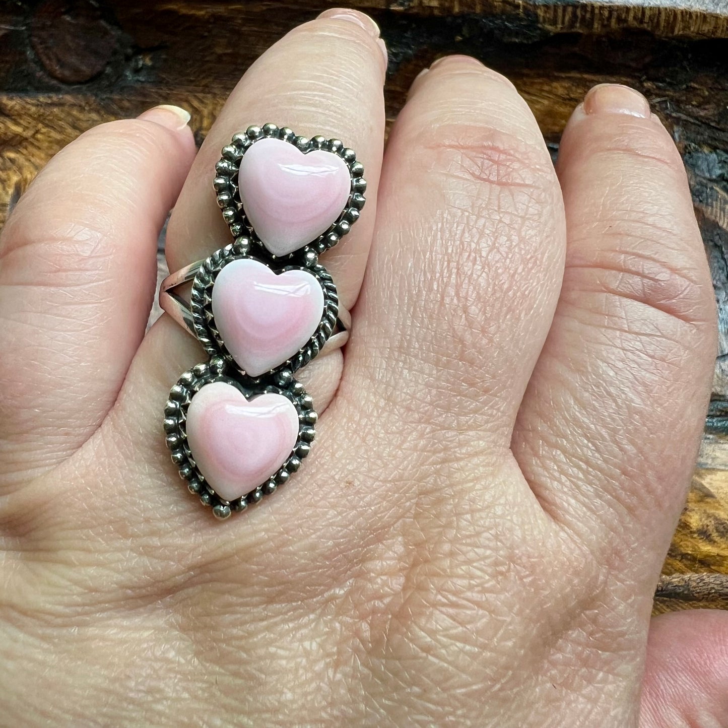 Triple Queen Conch Heart Sterling Silver Ring
