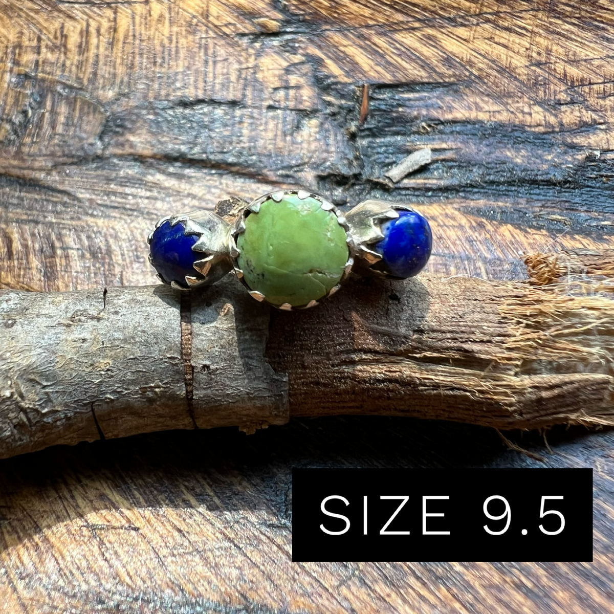 Sterling Silver Kingman Turquoise & Lapis Lazuli Three-Stone Ring