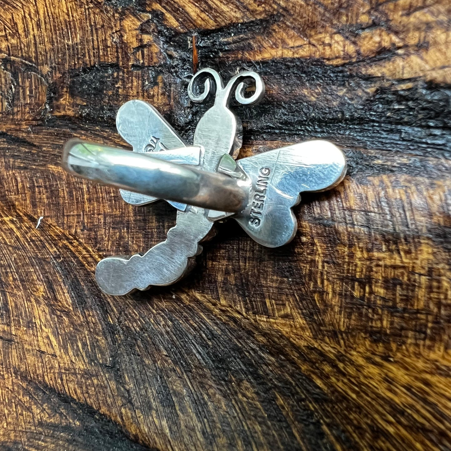 Handcrafted Sterling Silver Kingman Turquoise Dragonfly Ring – Size 8.5