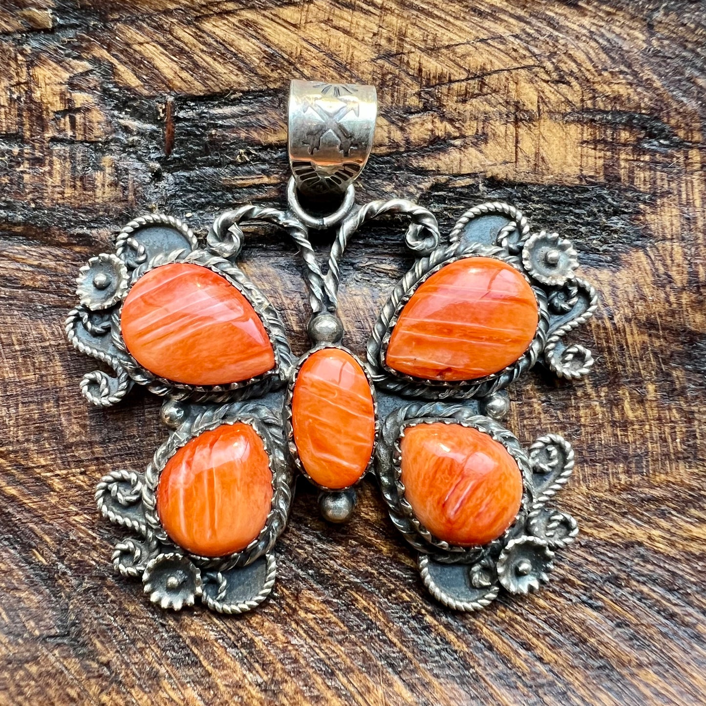 Large Spiny Oyster Butterfly Sterling Silver Pendant