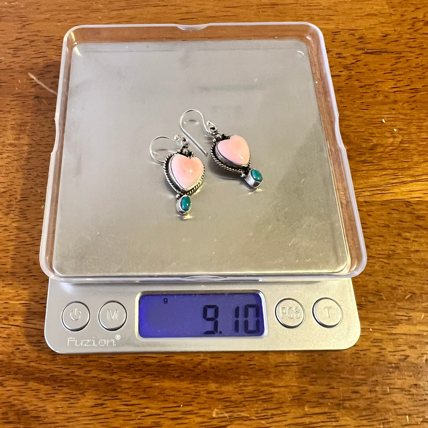 Pink Queen Conch Heart & Turquoise Dangle Earrings – Sterling Silver