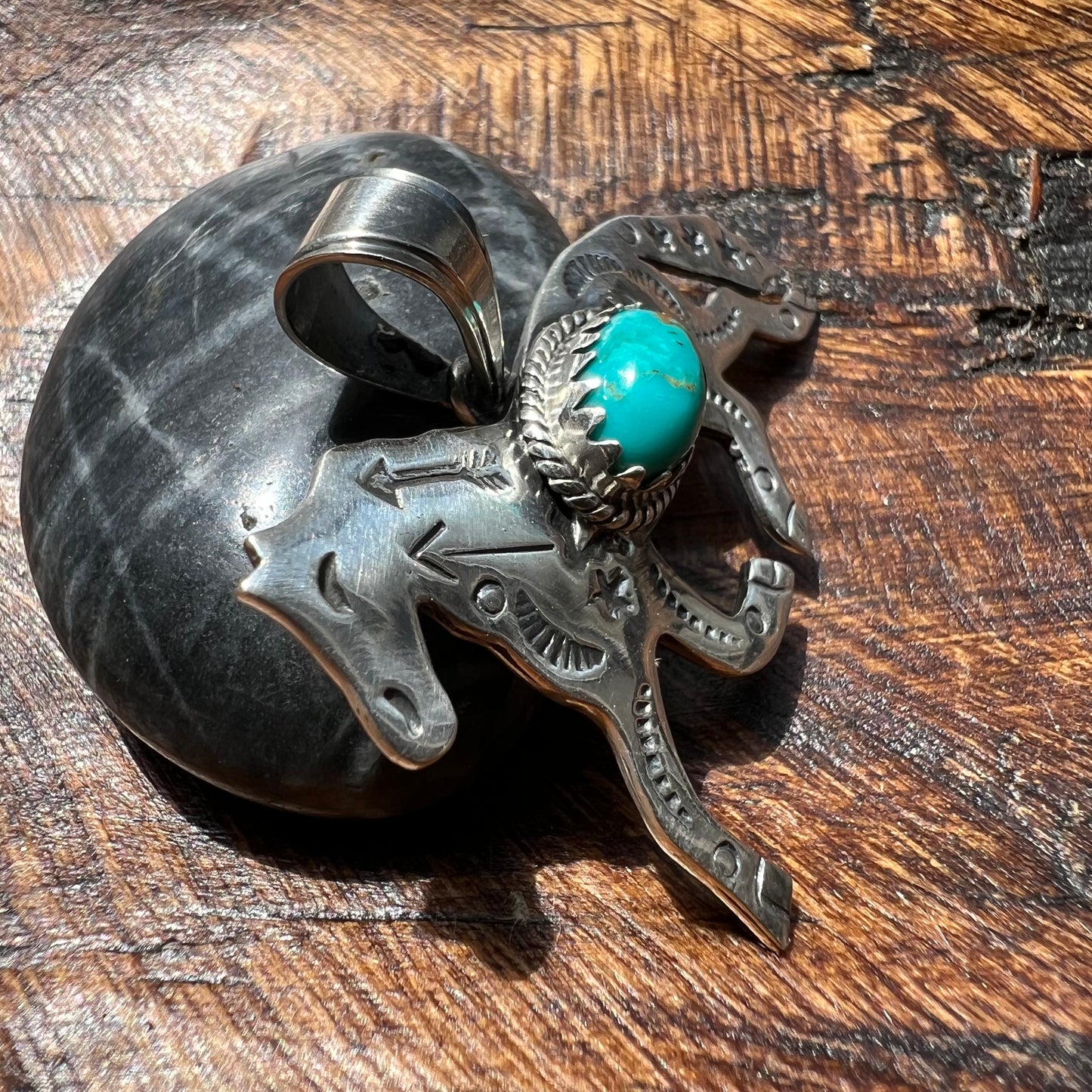 Kingman Turquoise Horse Pendant in Sterling Silver