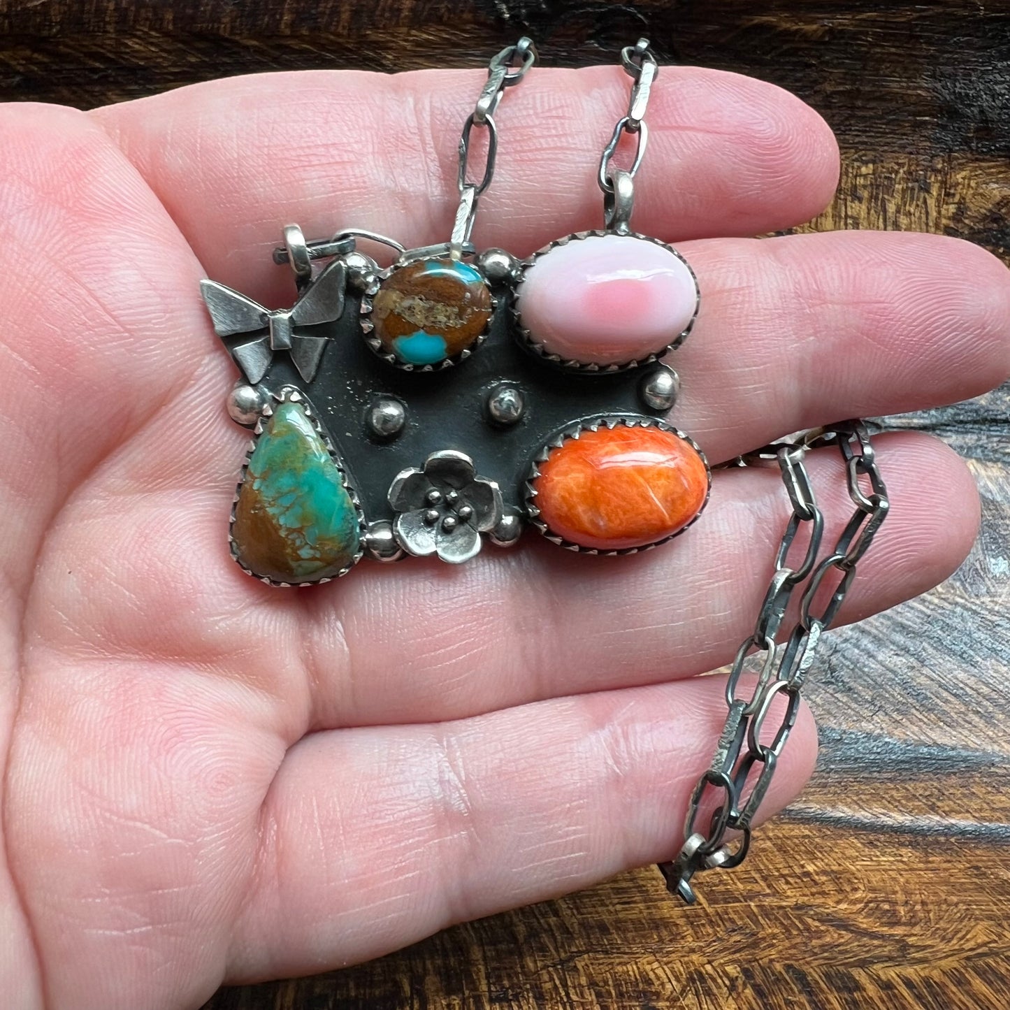 Sterling Silver Multistone Turquoise Bar Necklace