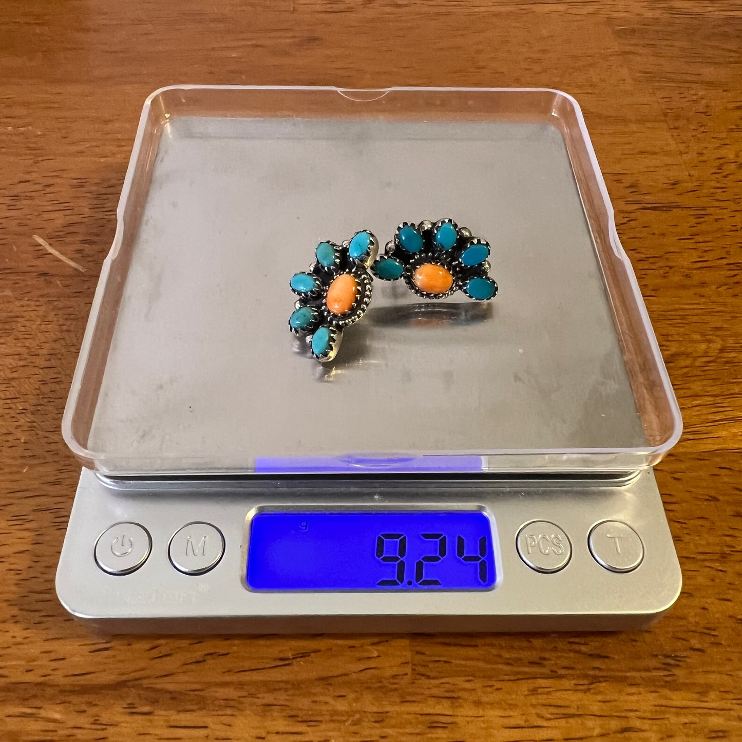 Sterling Silver Kingman Turquoise Spiny Oyster Half Cluster Stud Earrings