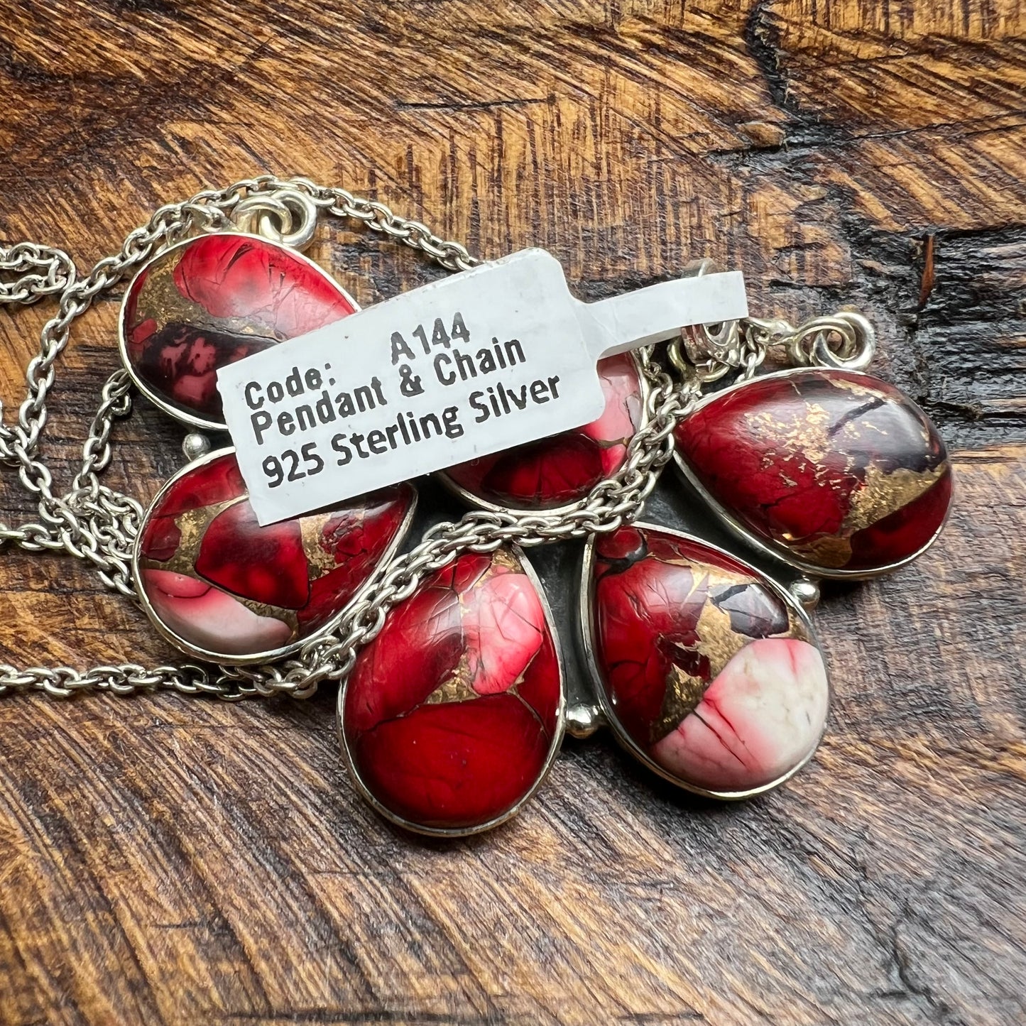 Sterling Silver Red Dahlia Statement Cluster Pendant Necklace
