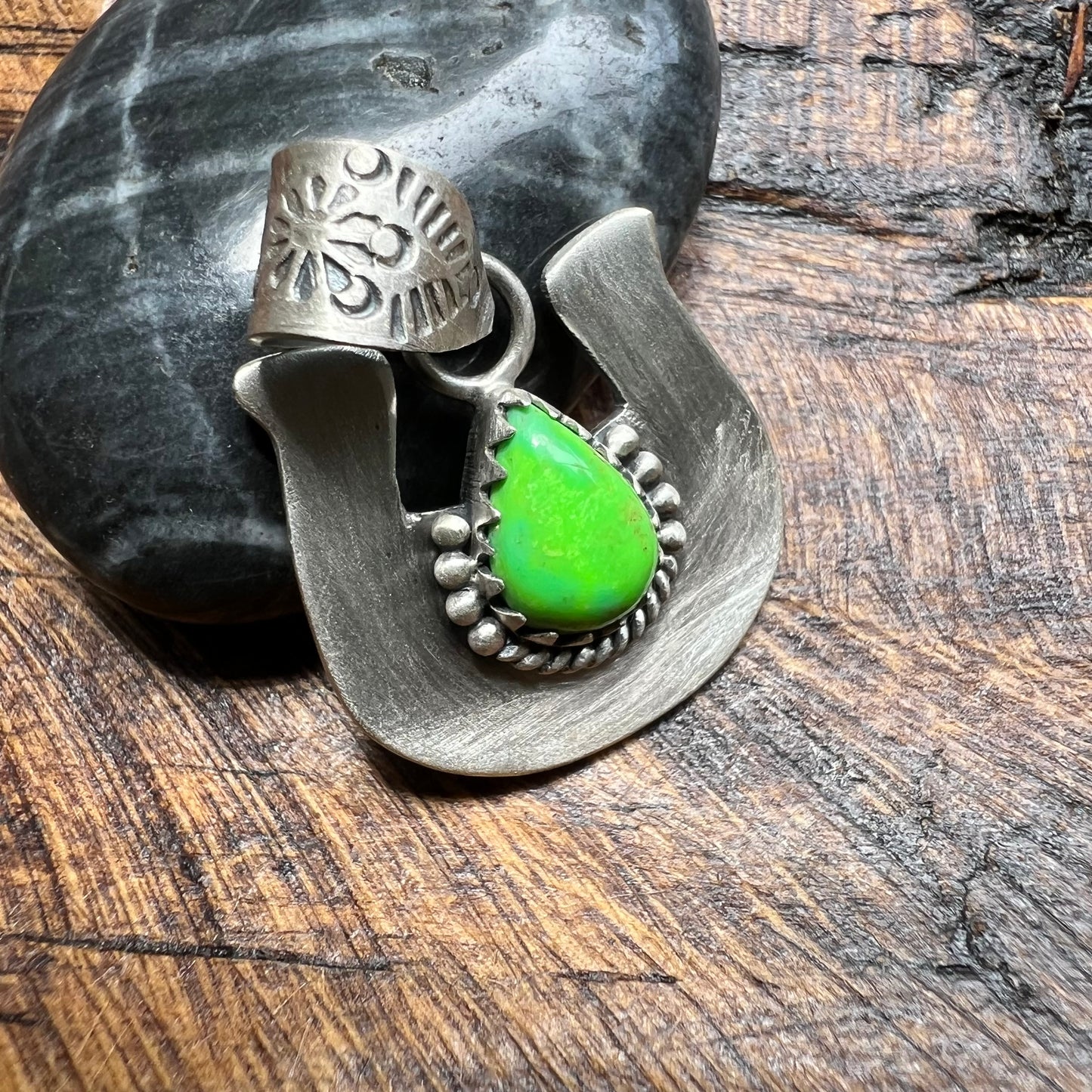 Sterling Silver Sonoran Gold Turquoise Horseshoe Pendant