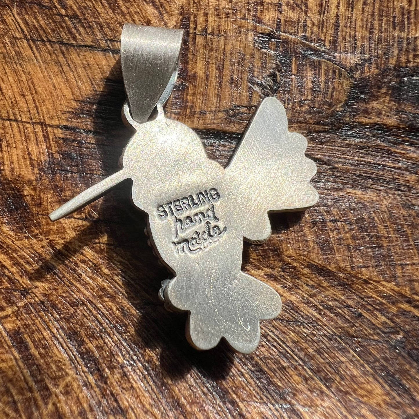 Sterling Silver Kingman Turquoise Queen Conch Hummingbird Pendant
