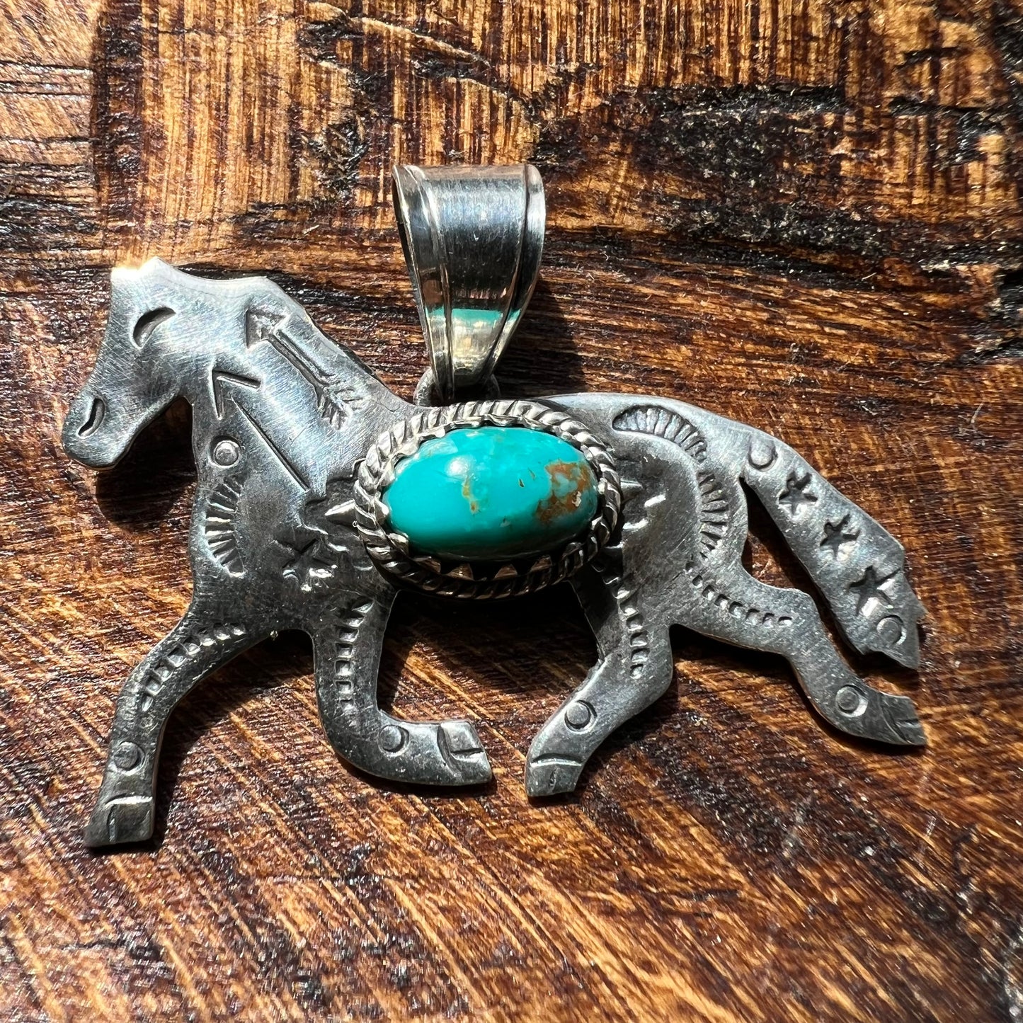 Kingman Turquoise Horse Pendant in Sterling Silver