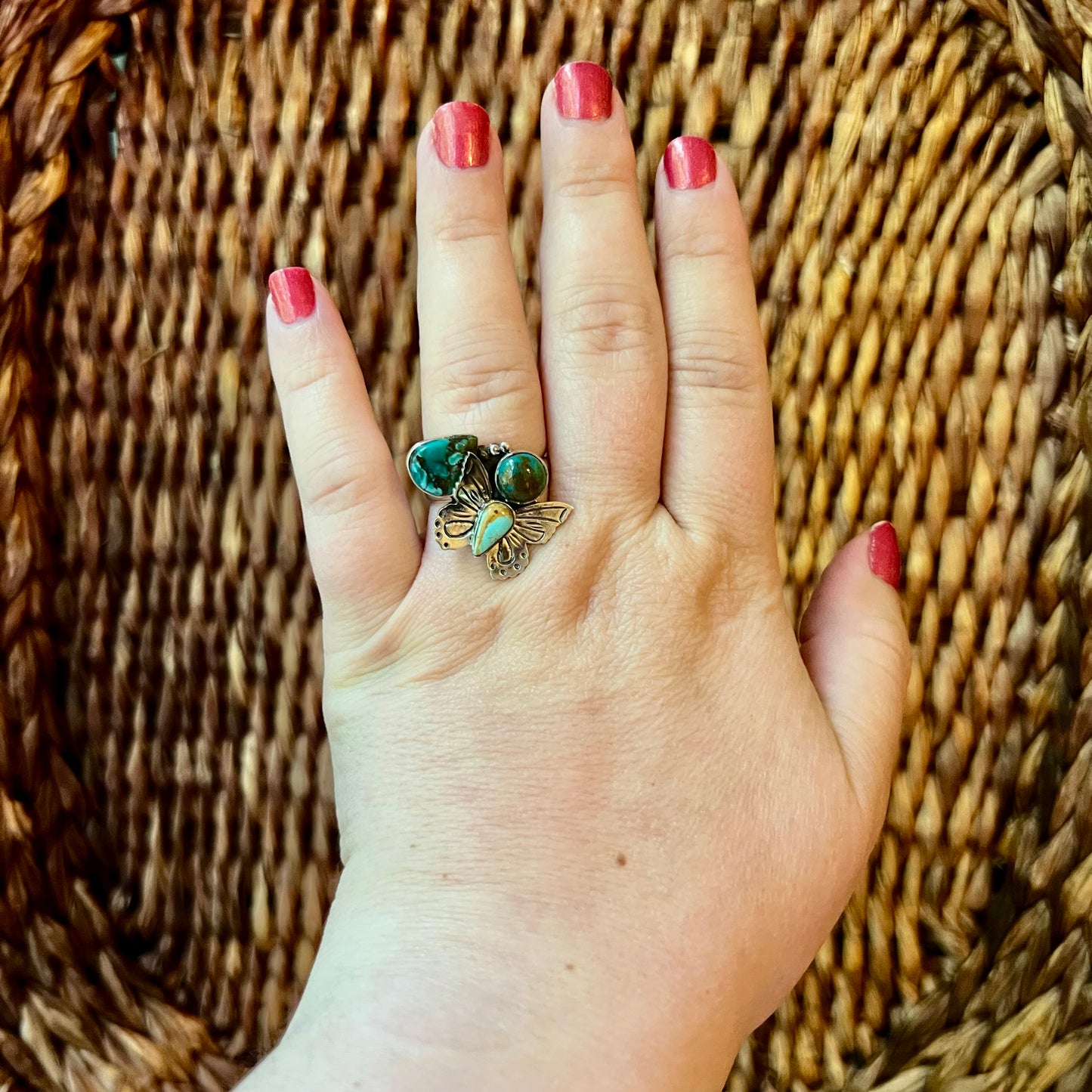 Kingman Turquoise Butterfly Ring | Handmade Sterling Silver Statement Ring Size 9