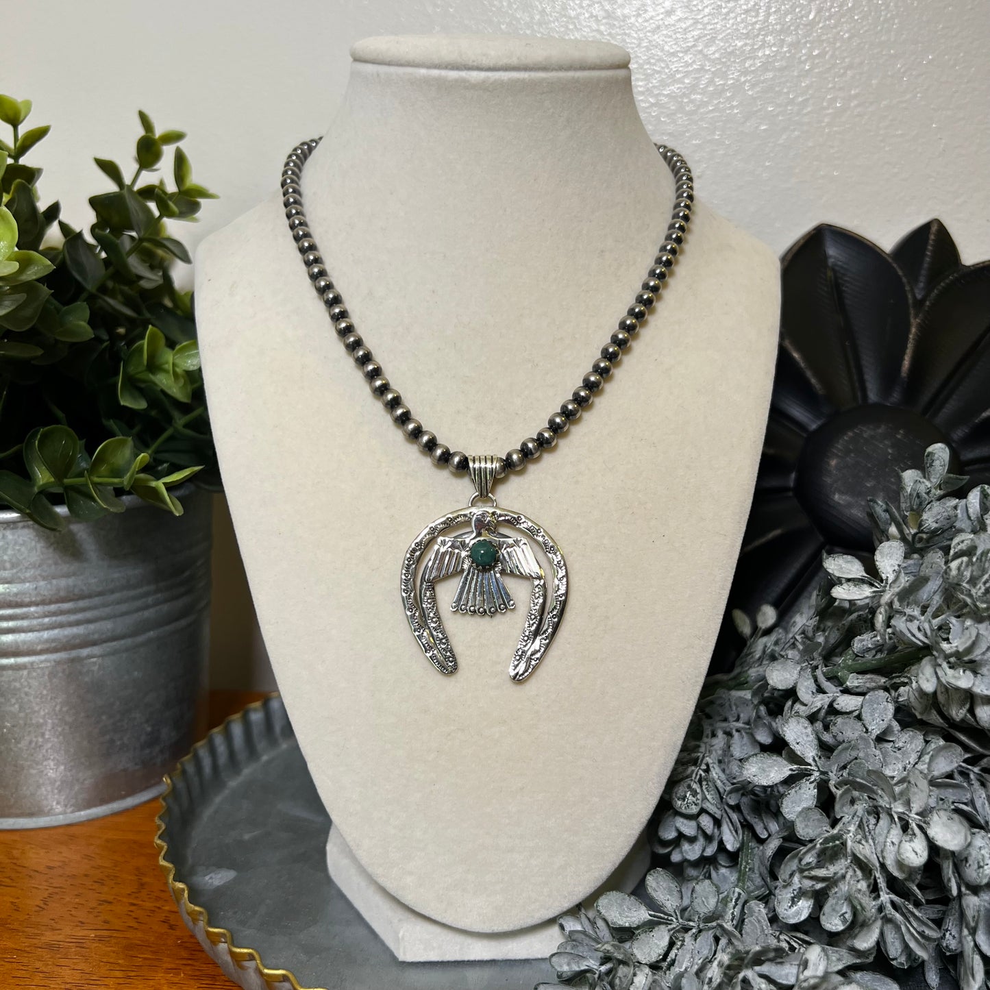 Kingman Turquoise Thunderbird Naja Pendant | Sterling Silver