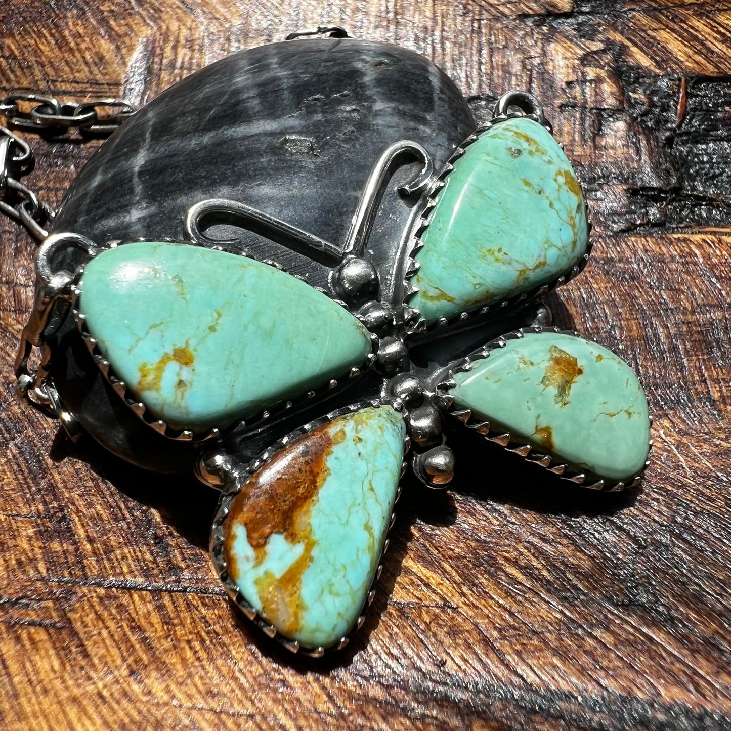 Kingman Turquoise Butterfly Necklace – Sterling Silver Paperclip Chain