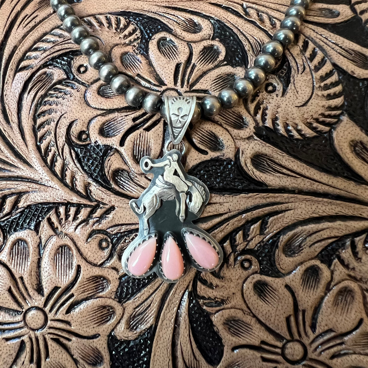 Sterling Silver Queen Conch Bucking Bronco Pendant Handmade Southwestern