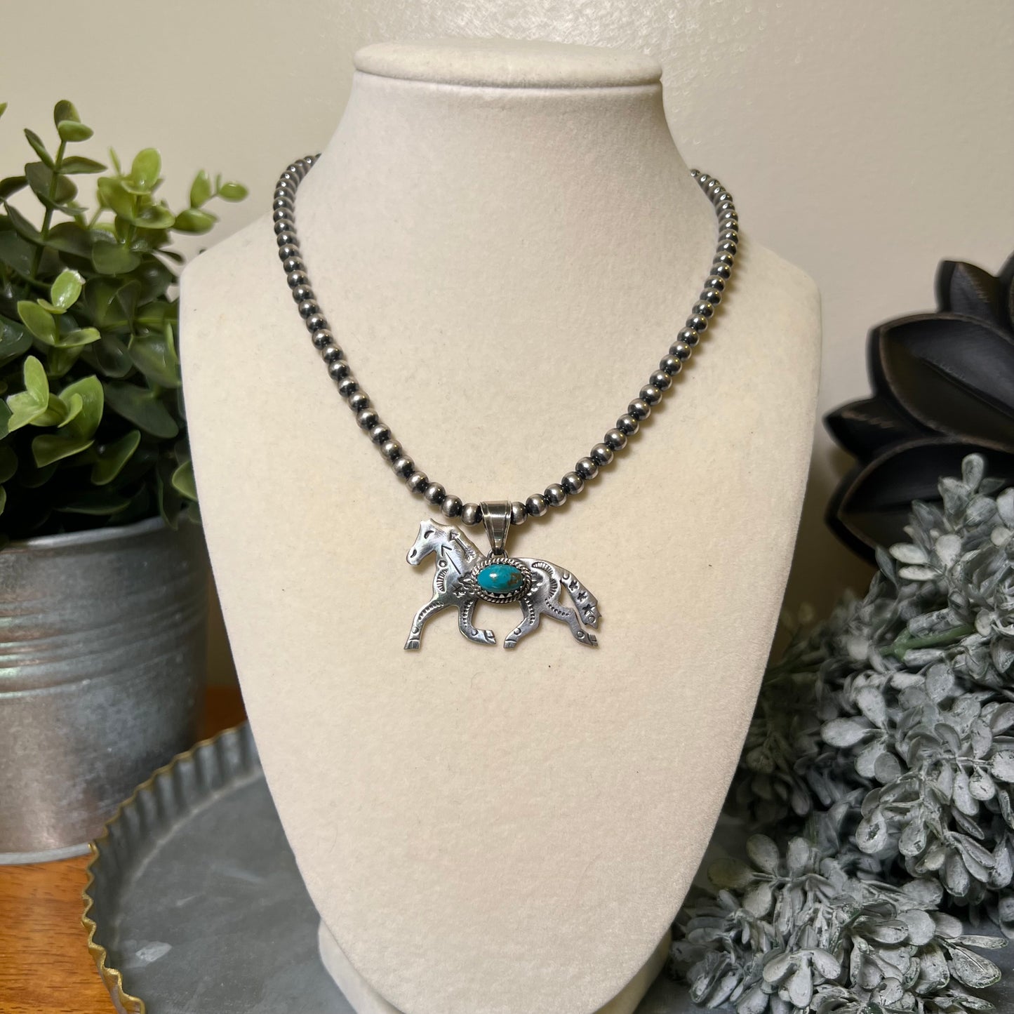 Kingman Turquoise Horse Pendant in Sterling Silver