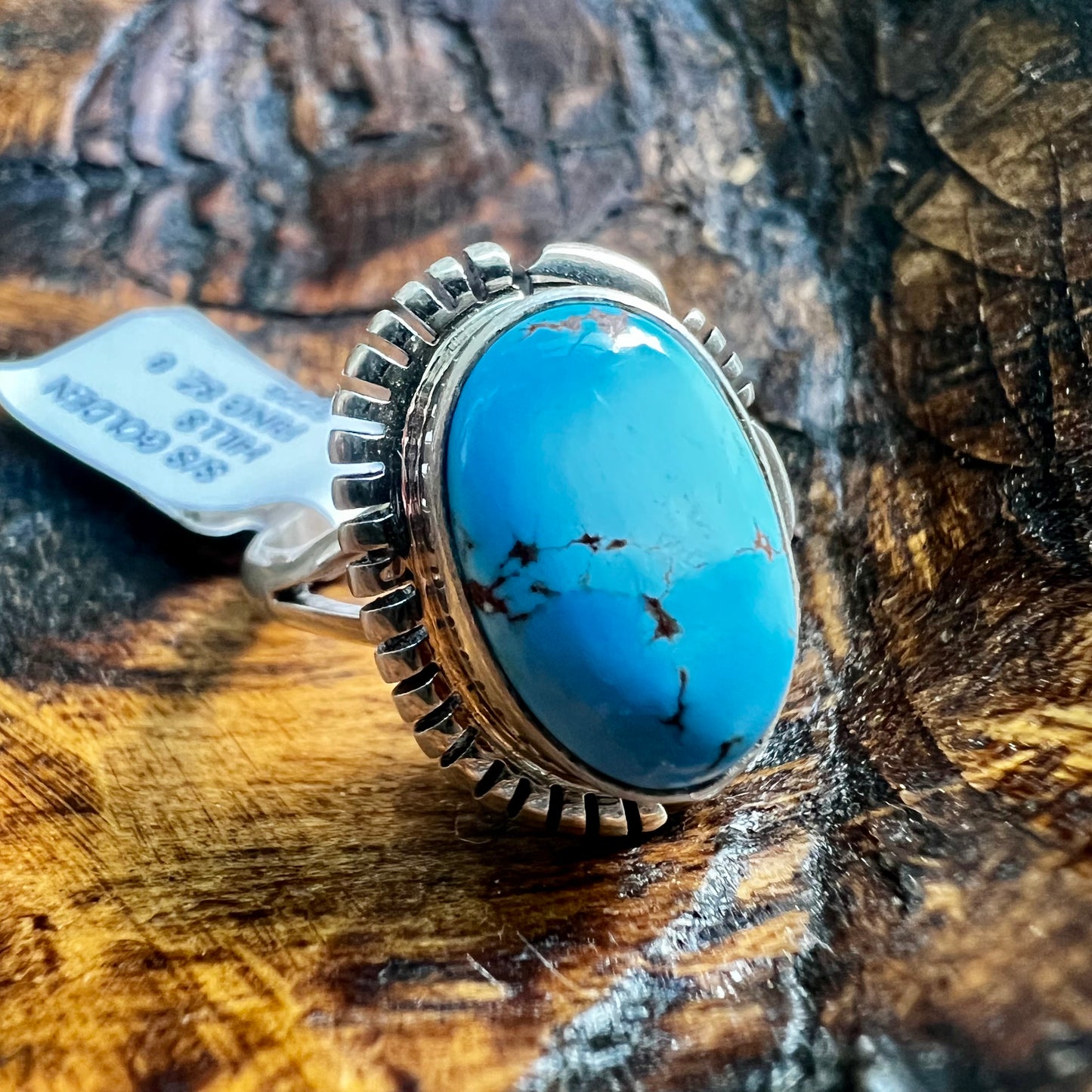Golden Hills Turquoise Ring Size 8 Navajo Sterling Silver Norvin Johnson