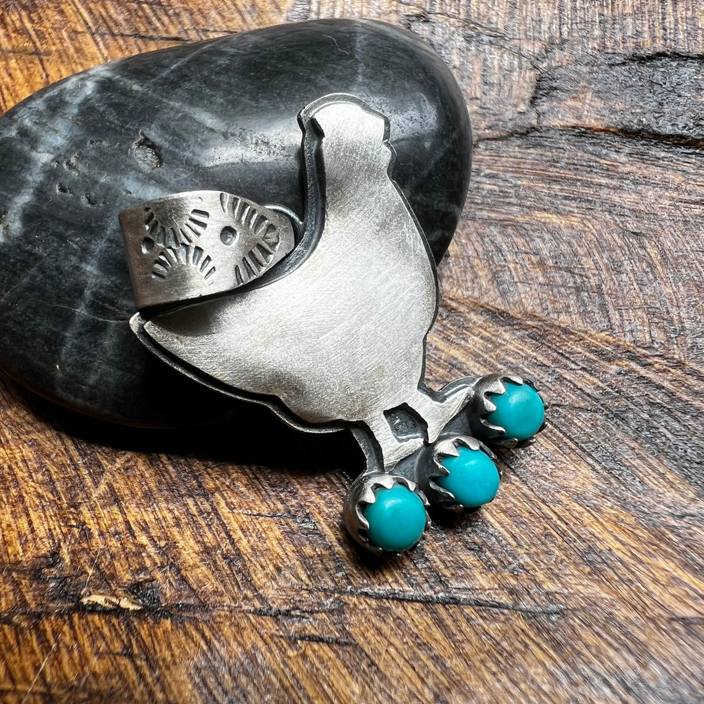 Sterling Silver Kingman Turquoise Chicken Pendant
