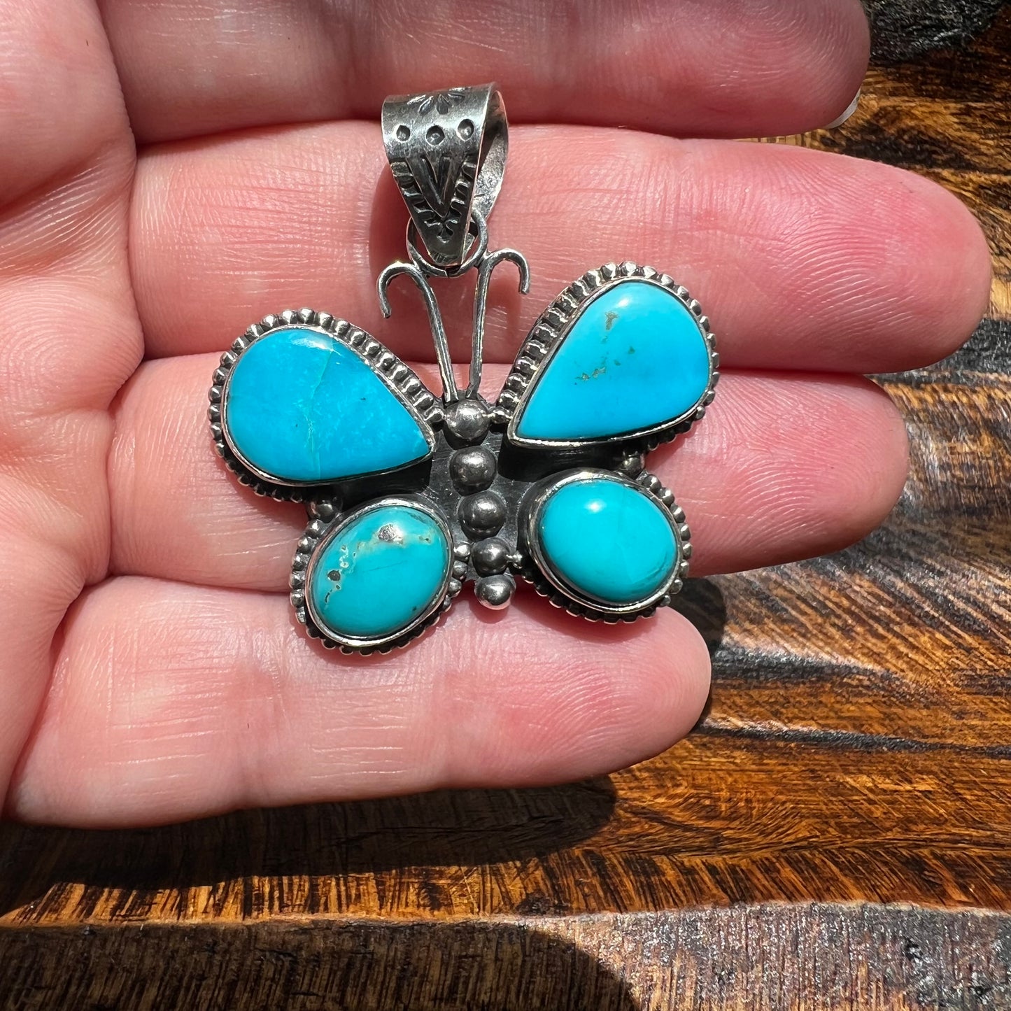 Sterling Silver Kingman Turquoise Butterfly Pendant