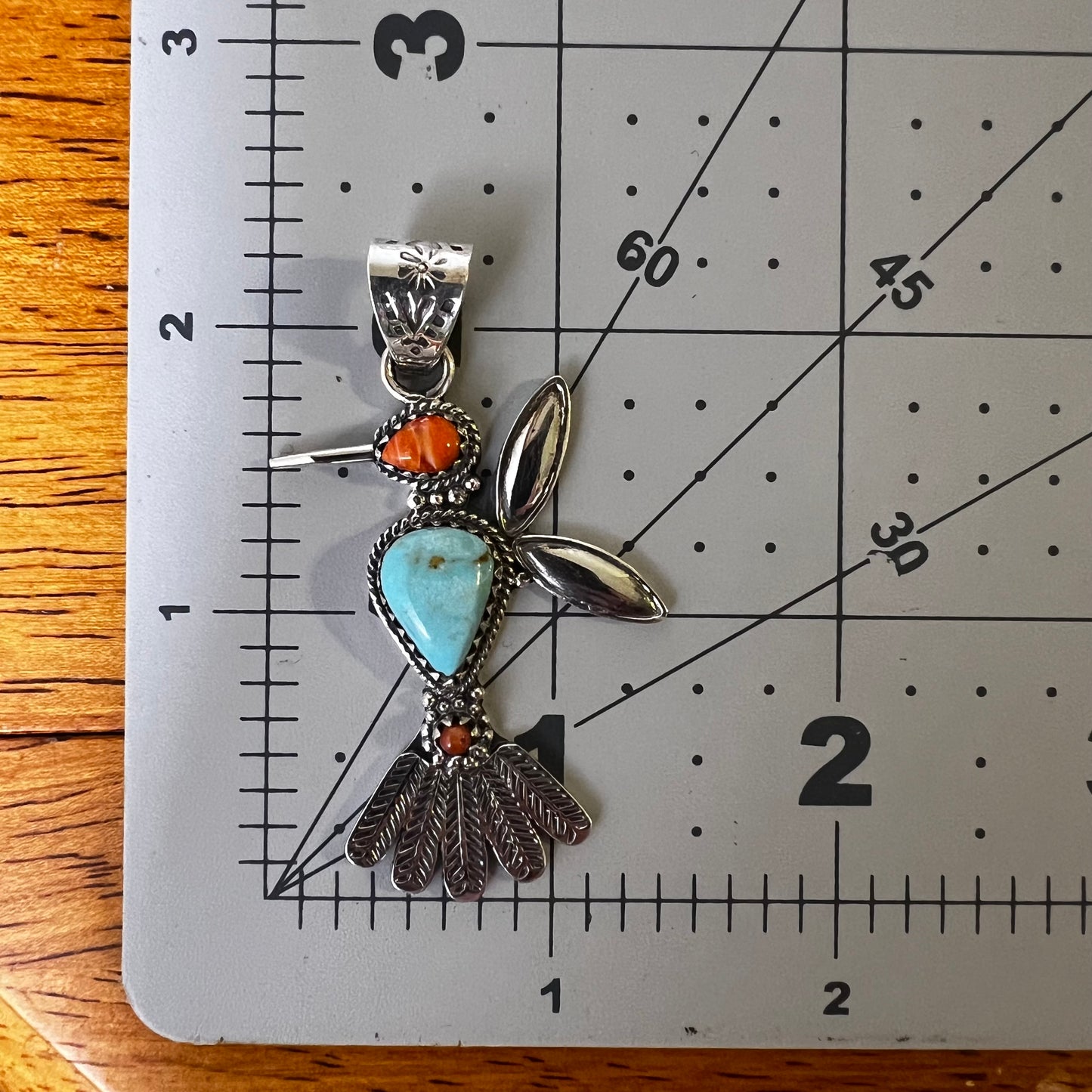 Kingman Turquoise Spiny Oyster Coral Hummingbird Pendant