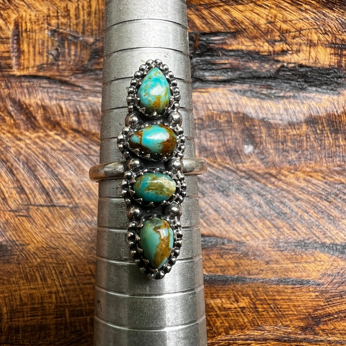 Sterling Silver Kingman Turquoise Dainty Crawler Ring Adjustable Size 8