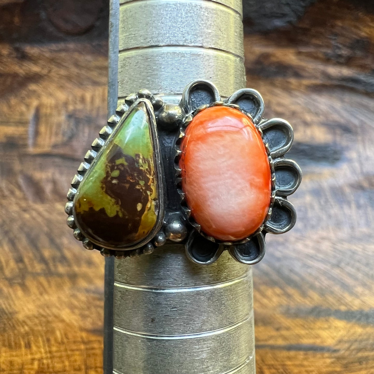 Kingman Turquoise & Spiny Oyster Ring – Sterling Silver Size 7
