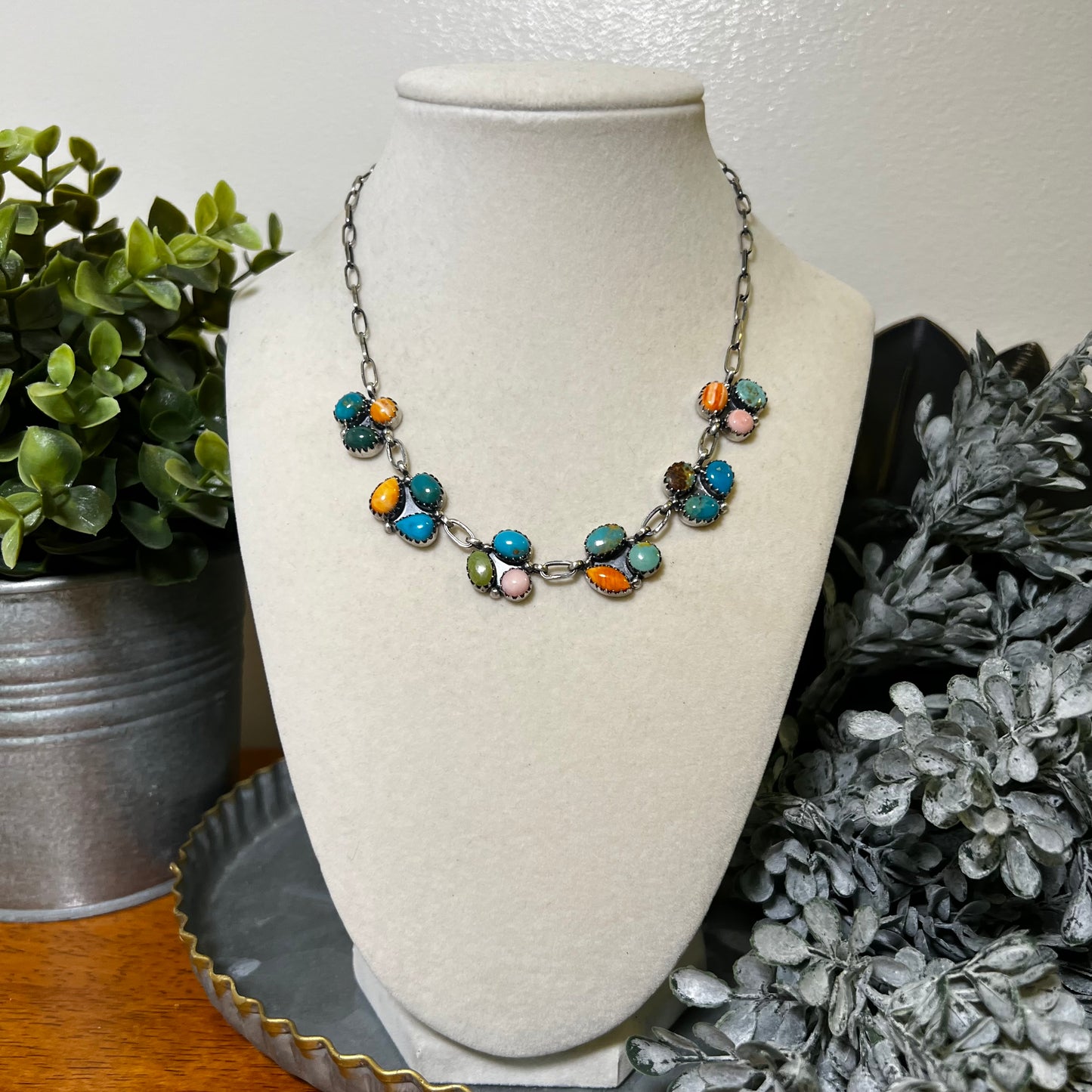 Sterling Silver Multi-Stone Choker Necklace