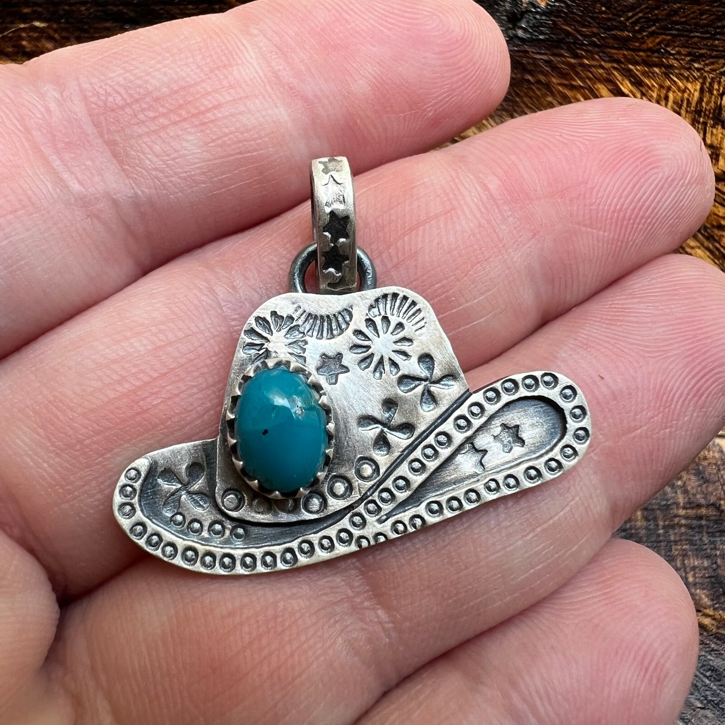 Sterling Silver Kingman Turquoise Cowboy Hat Pendant