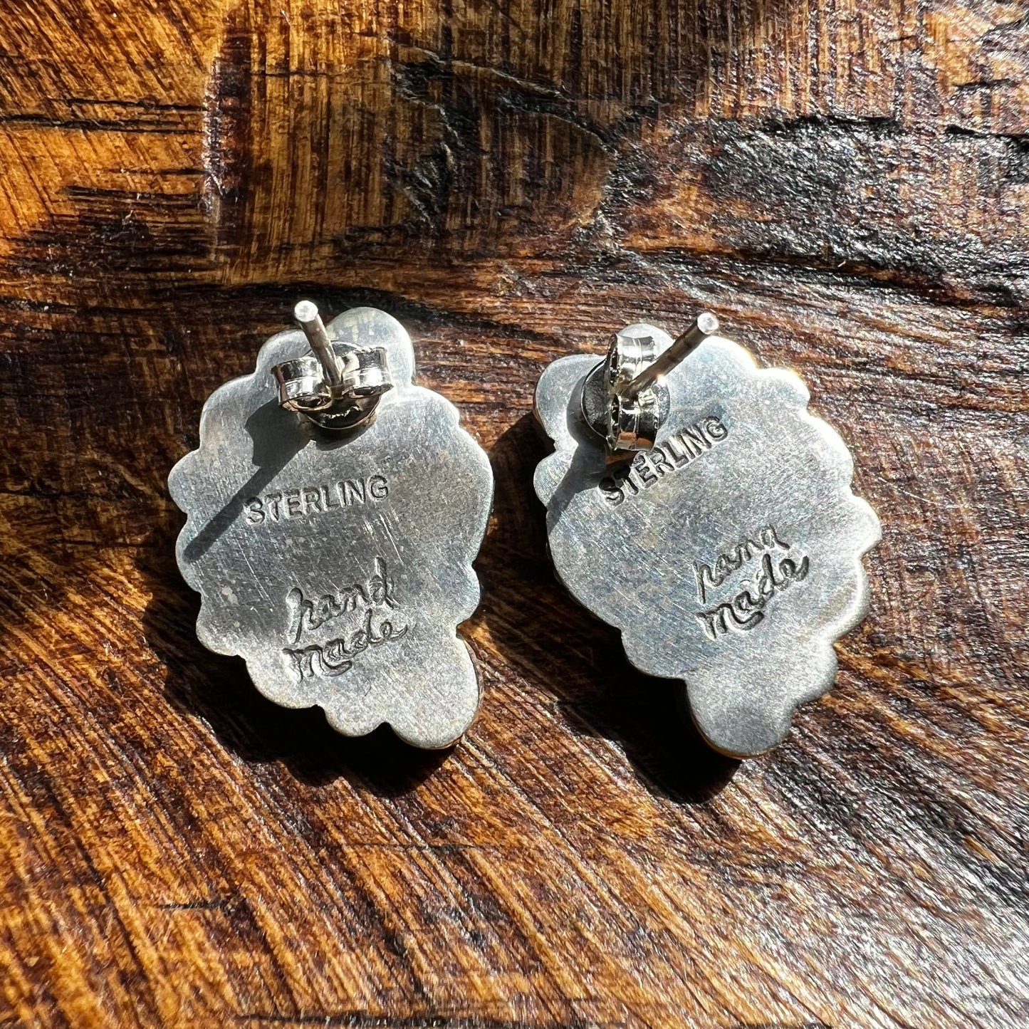 Sterling Silver Kingman Turquoise Queen Conch Heart Half Cluster Earrings ￼