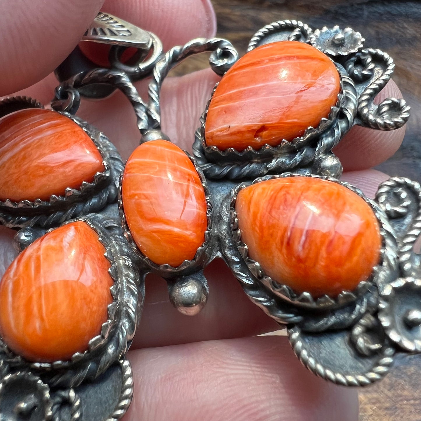 Large Spiny Oyster Butterfly Sterling Silver Pendant
