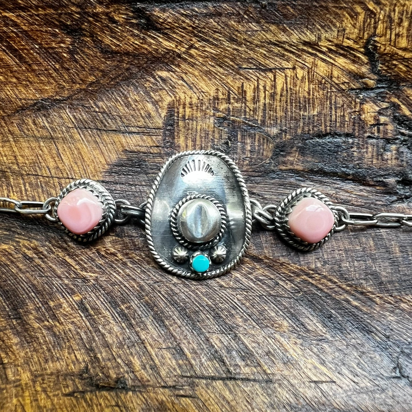 925 Sterling Silver Queen Conch & Kingman Turquoise Cowboy Hat Bracelet