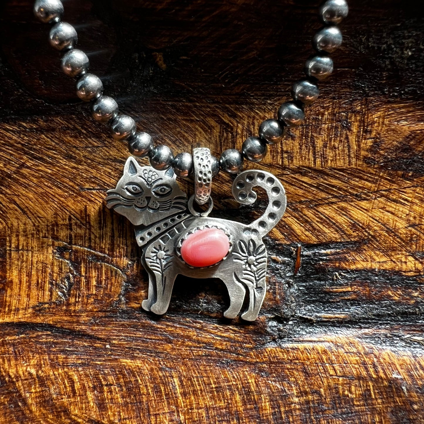 Sterling Silver Queen Conch Cat Pendant | Handmade Southwestern Kitty