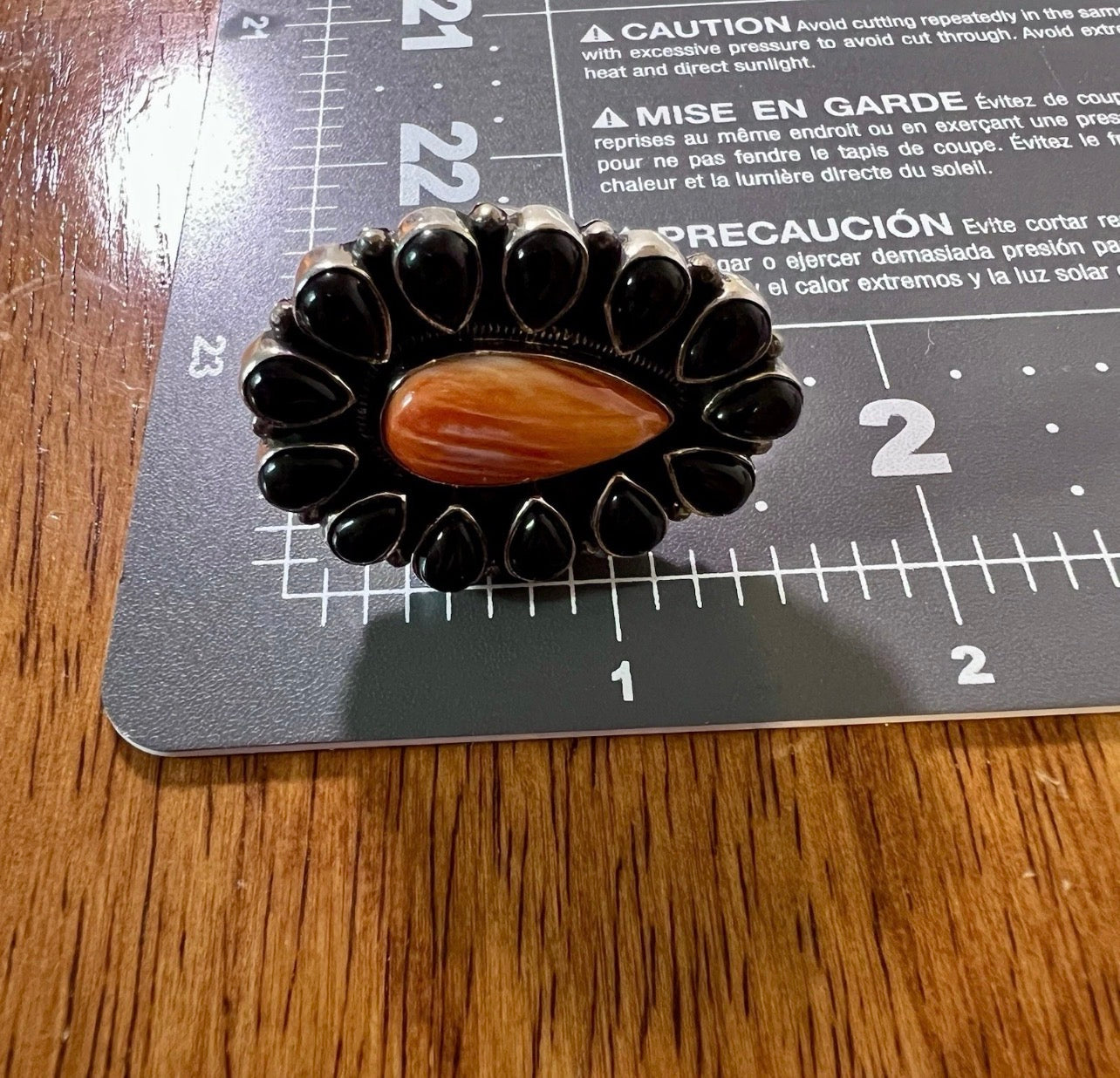 Spiny Oyster & Black Onyx Cluster Statement Ring | Sterling Silver | Size 7