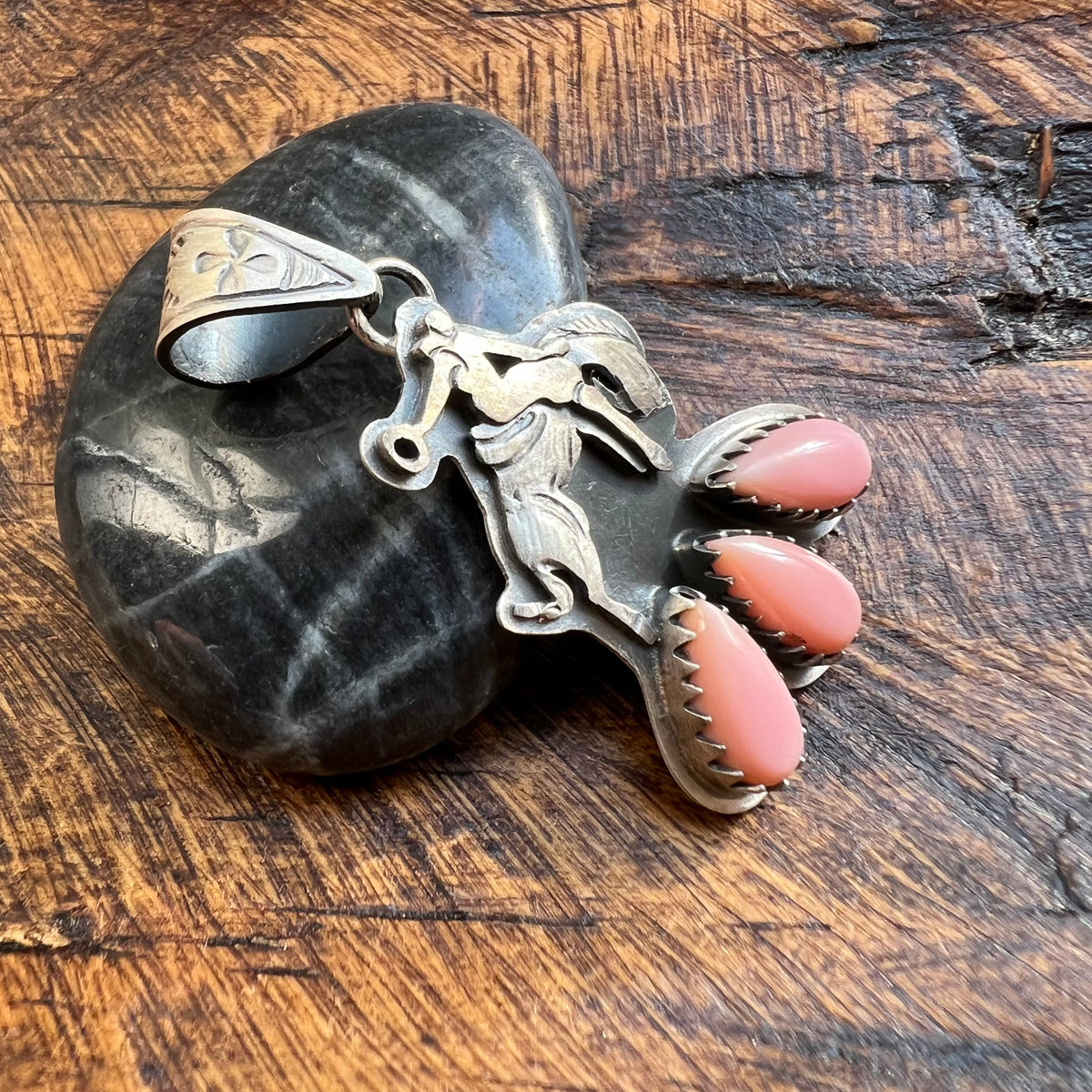 Sterling Silver Queen Conch Bucking Bronco Pendant Handmade Southwestern