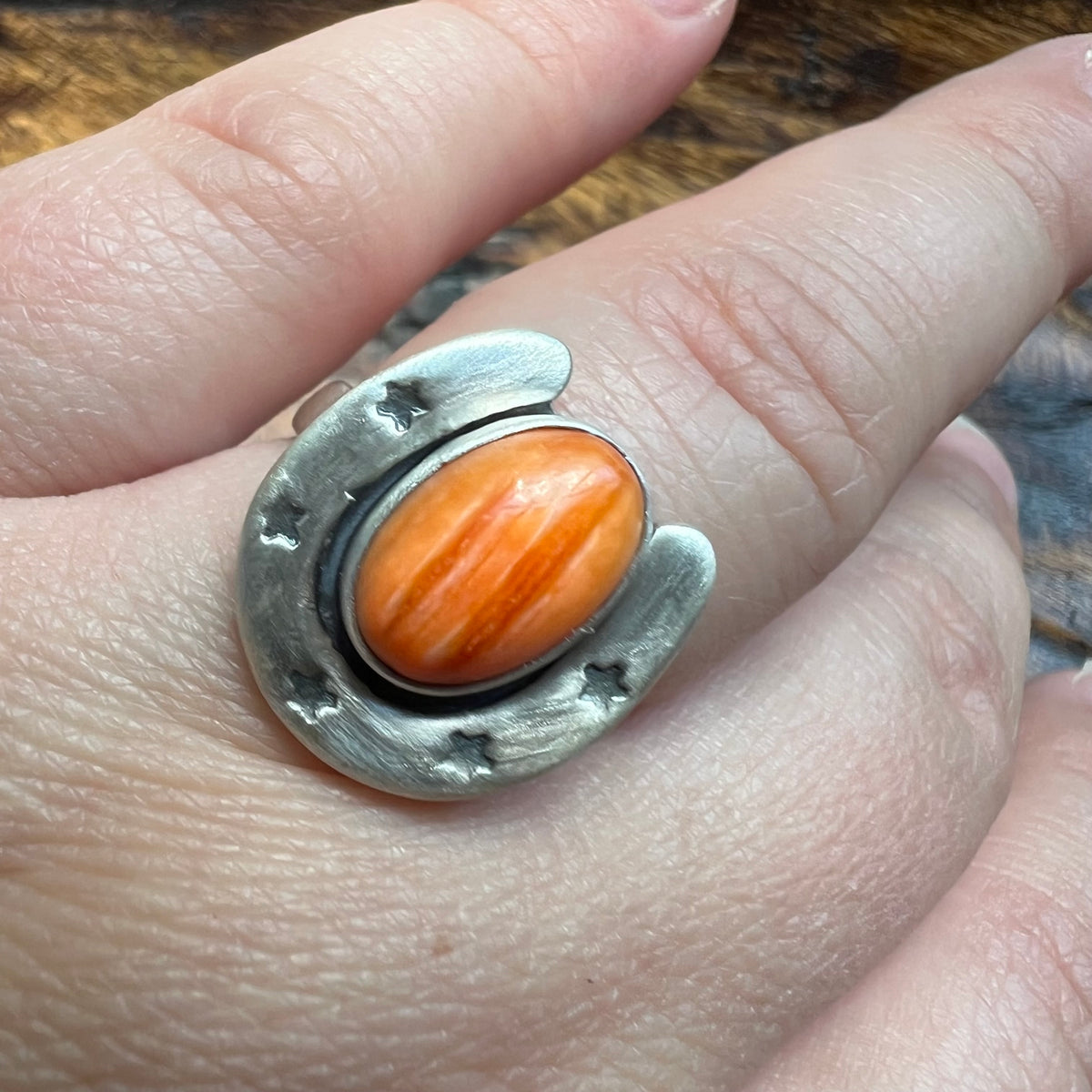 Sterling Silver Horseshoe Statement Ring – Turquoise, Spiny Oyster & Queen Conch Options