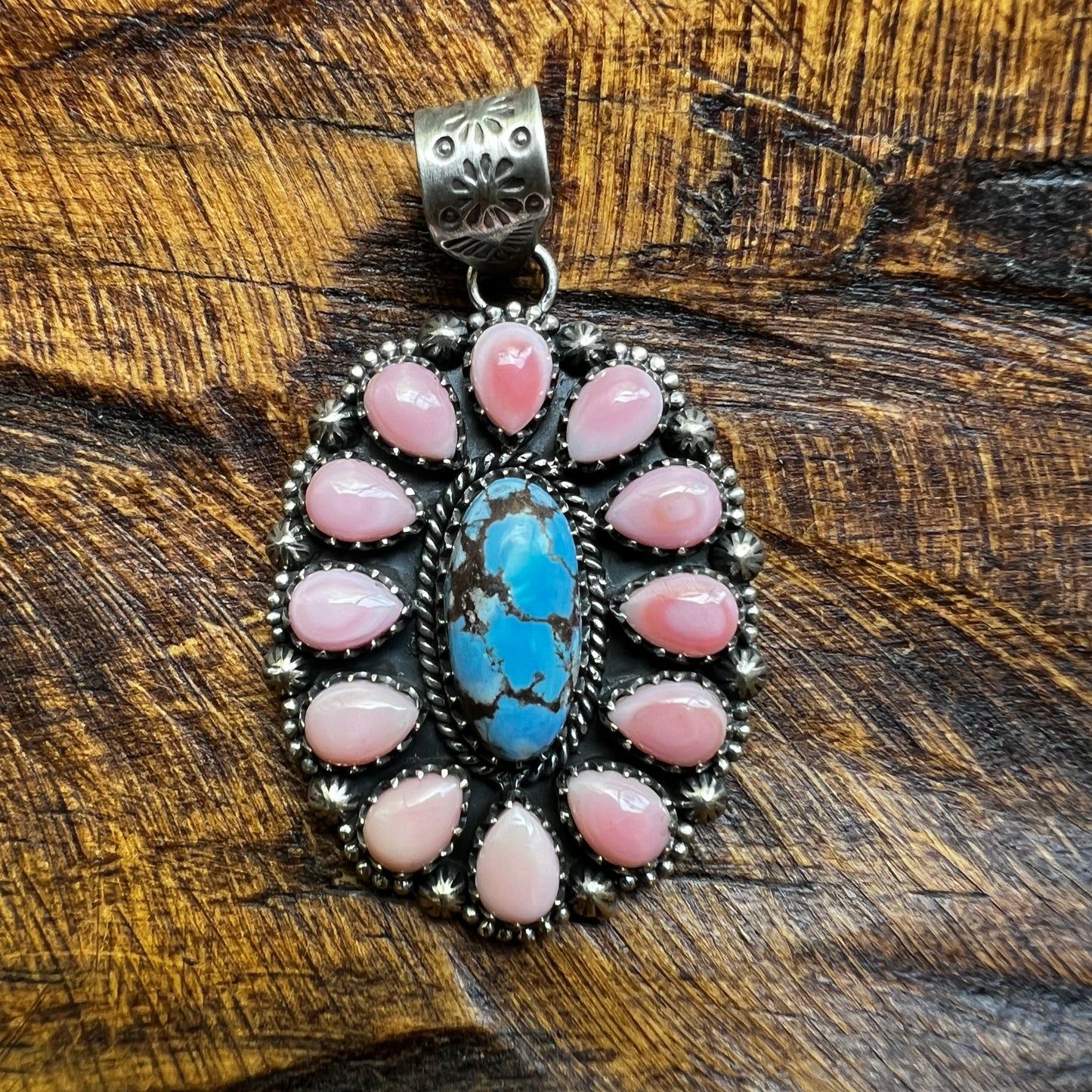Golden Hills Turquoise & Queen Conch Statement Cluster Sterling Silver Pendant