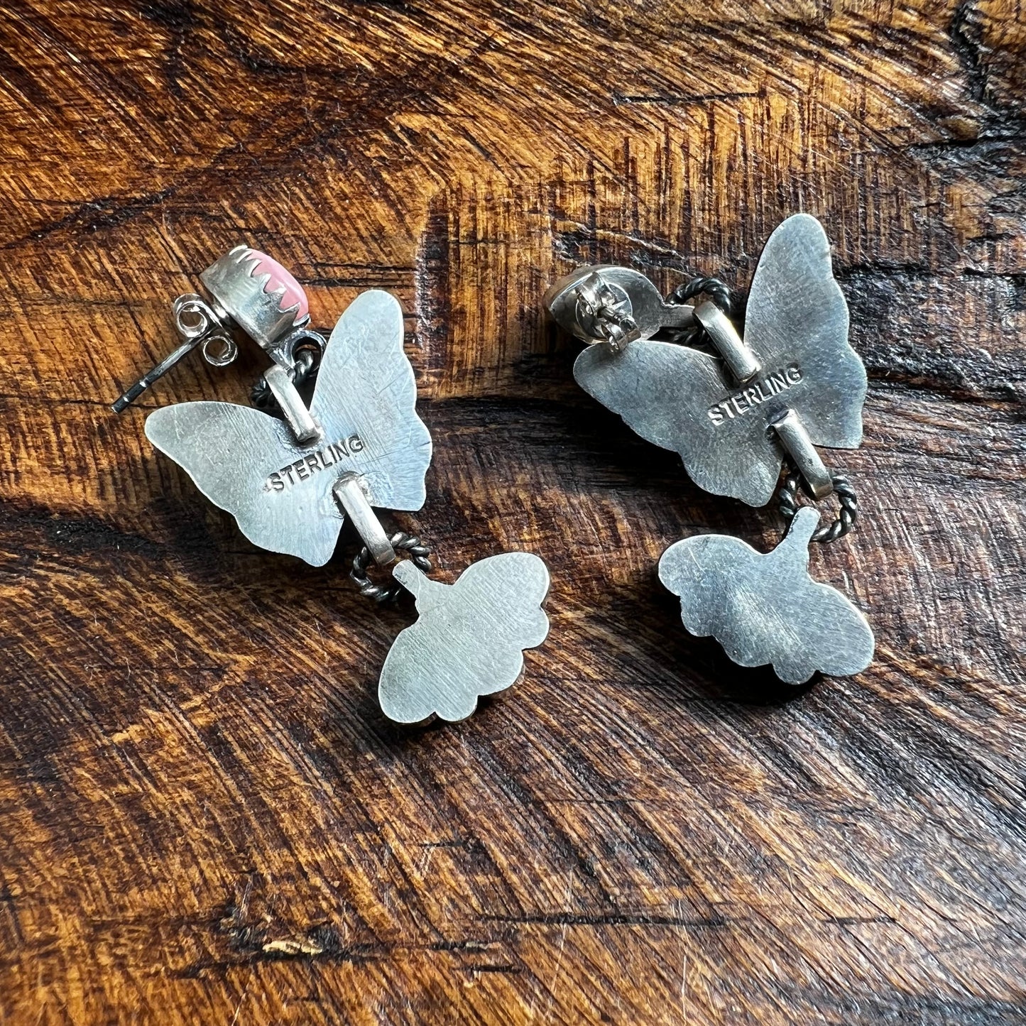 Sterling Silver Kingman Turquoise & Queen Conch Butterfly Dangle Earrings