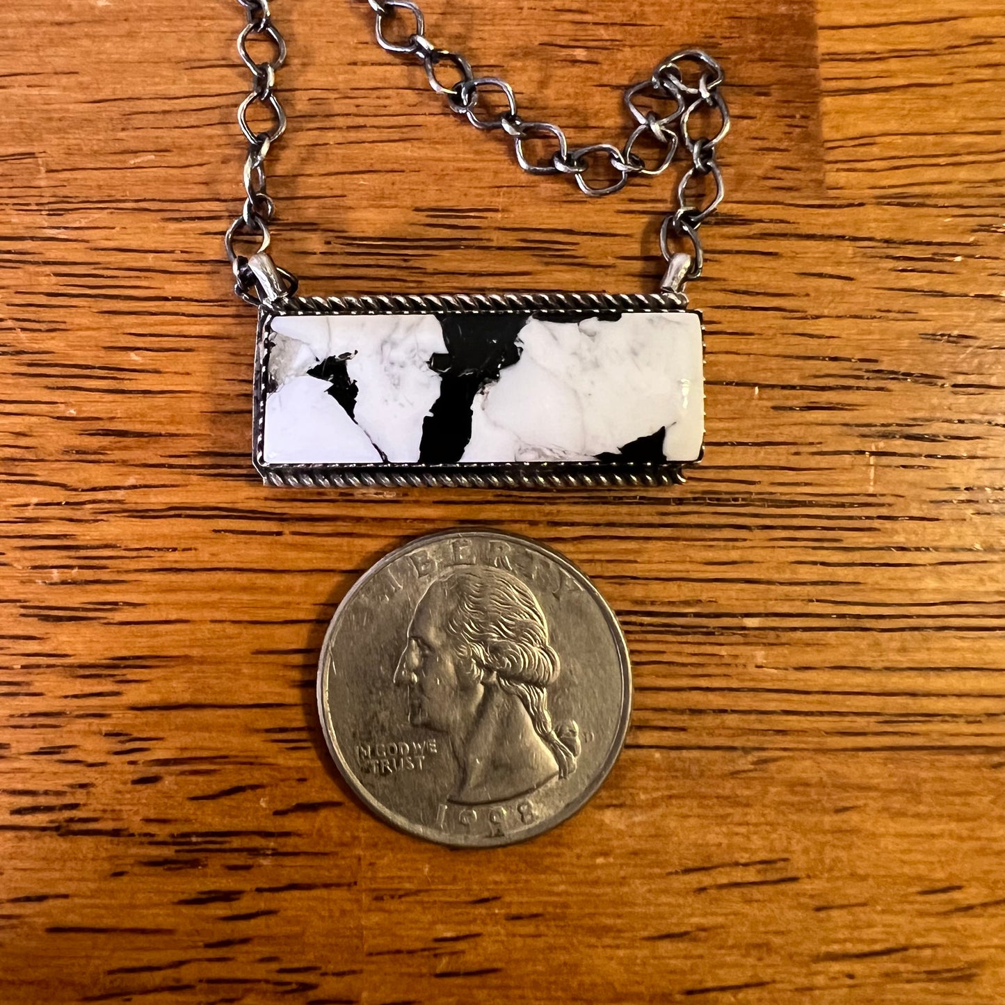 Handmade Sterling Silver White Buffalo Bar Necklace by Tia Long