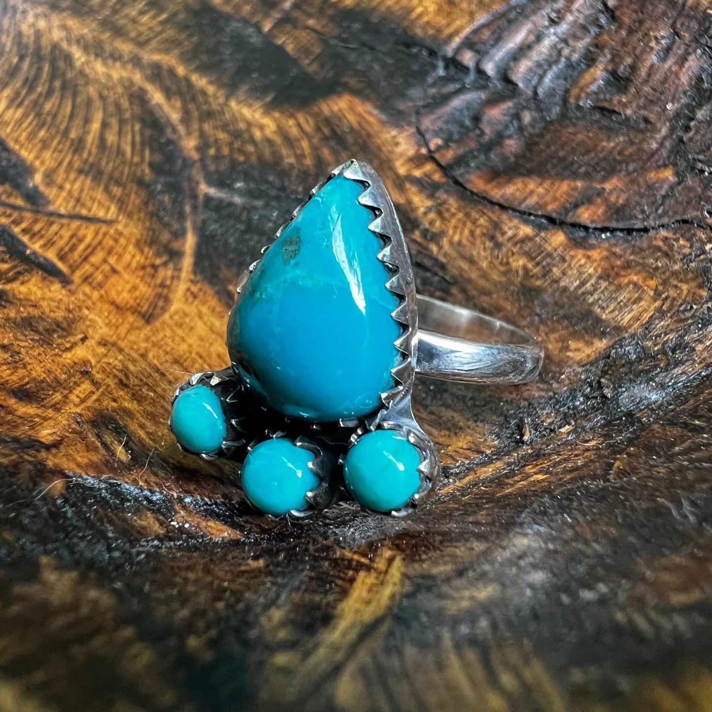 Kingman Turquoise Cluster Ring – Size 9