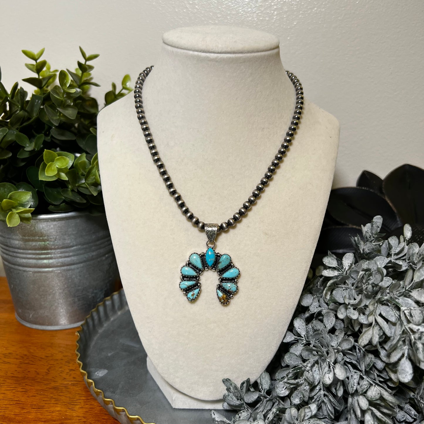 Sterling Silver Turquoise Cluster Naja Pendant