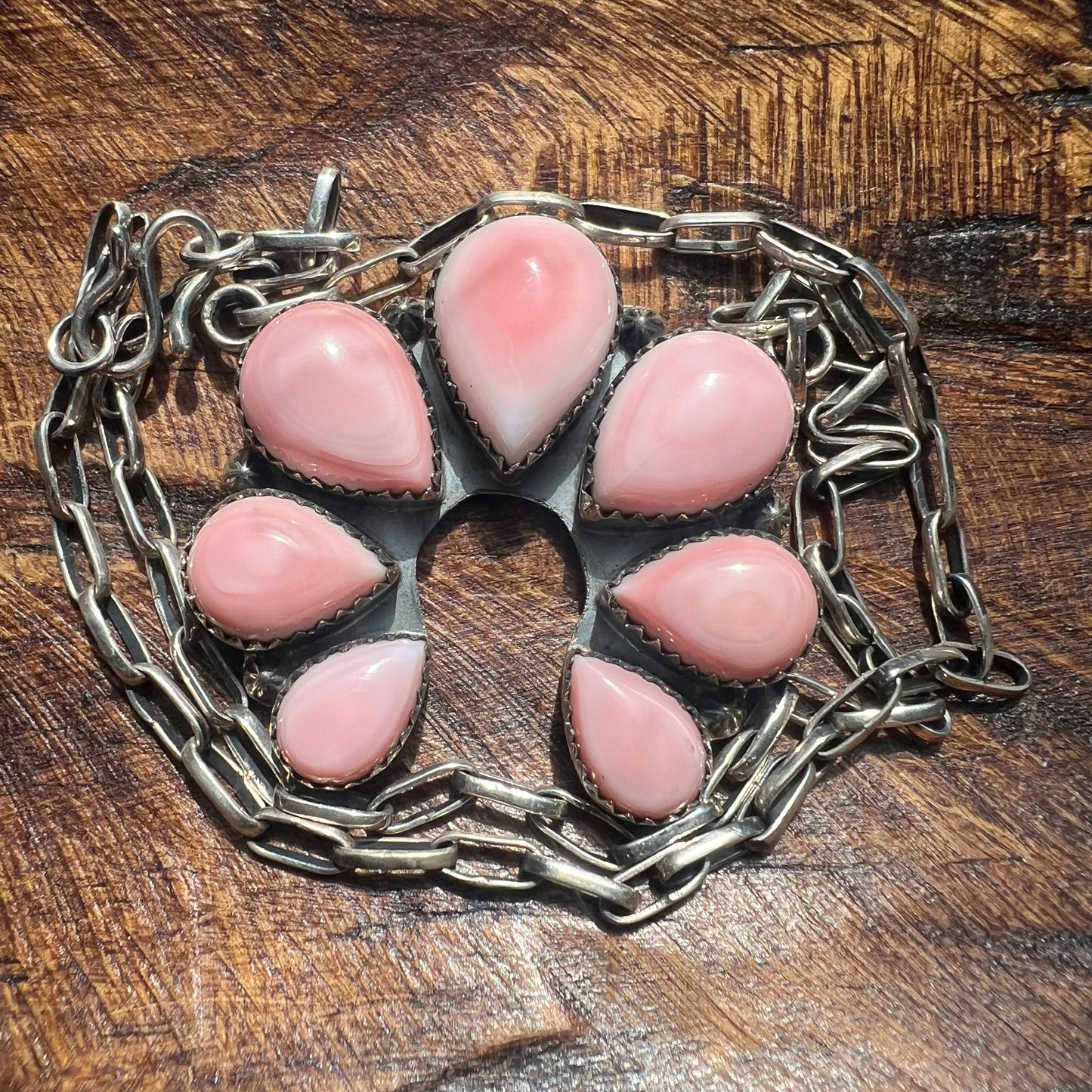 Sterling Silver Pink Conch Naja Statement Necklace